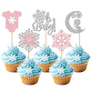 30 PCS Snowflake Oh Baby Cupcake Toppers Glitter Winter Sweater Moon Snowflake Cupcake Picks It's a Girl Cake Decorations for Ba