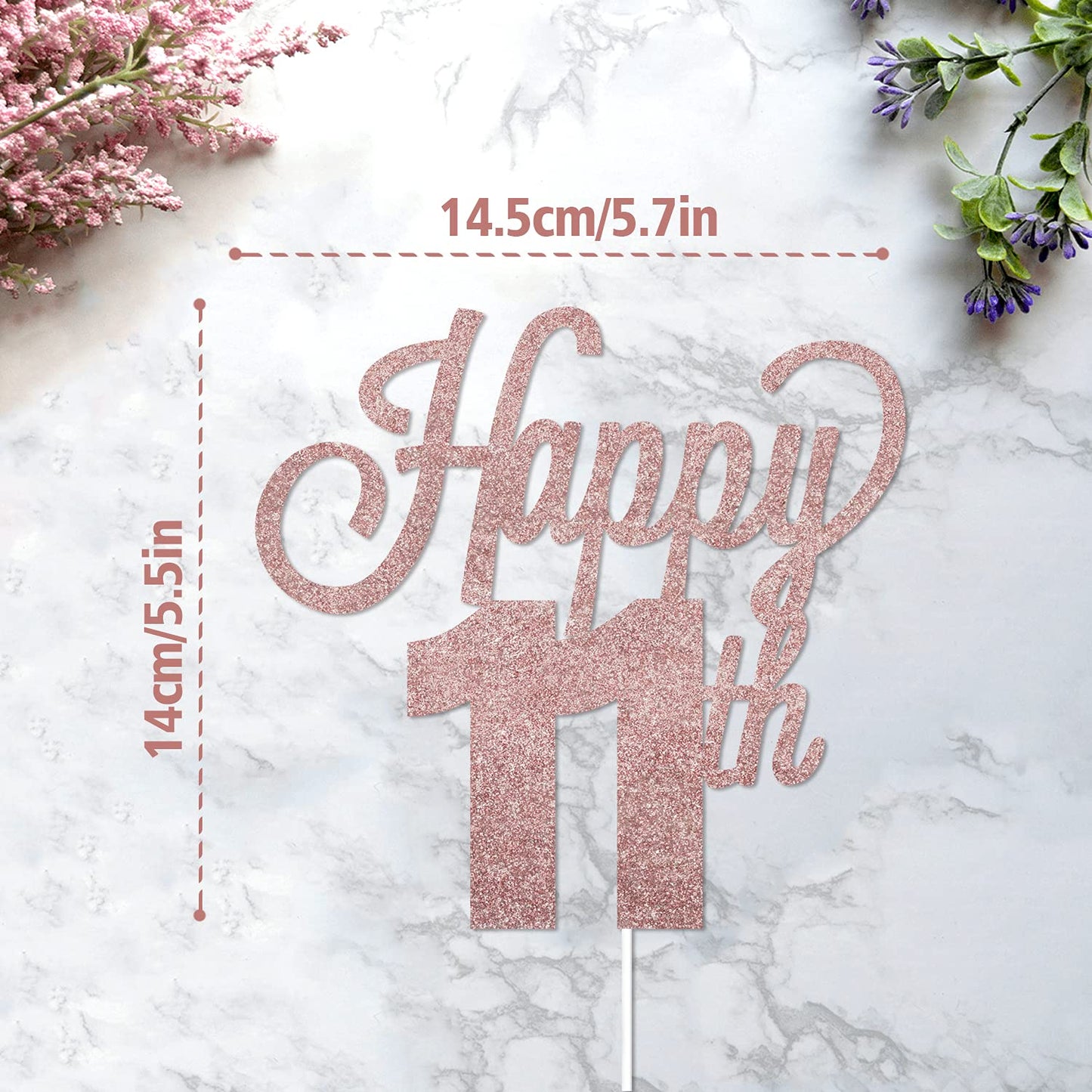 Lingteer Happy 11Th Birthday Cake Topper - Cheers To 11Th Birthday Eleven Years Old Birthday Party Cake Decorations Sign.