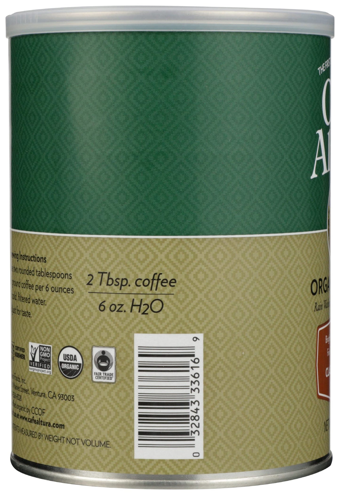 Cafe Altura Ground Organic Coffee, Fair Trade Classic Roast, 12 oz Can