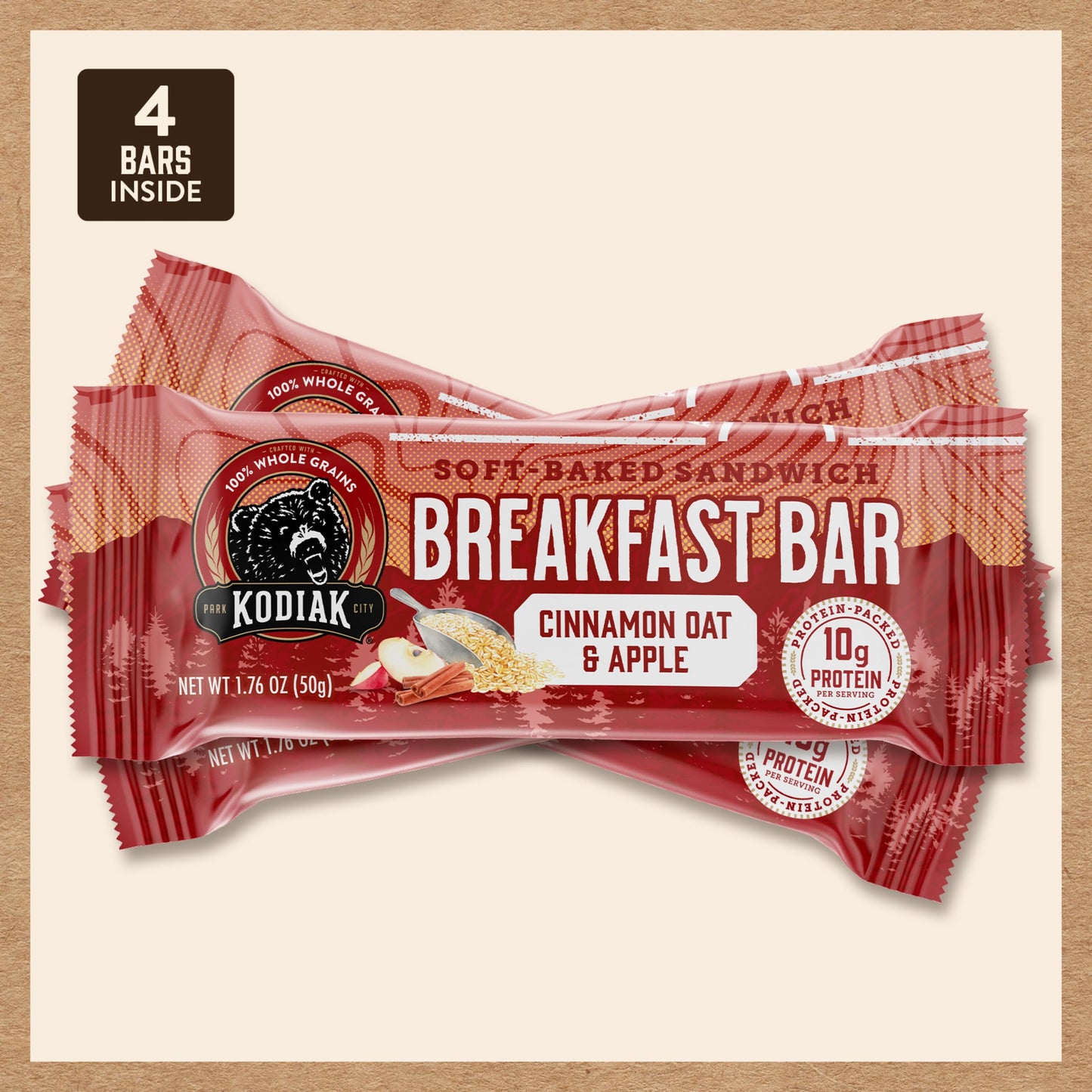 Kodiak Cakes Soft Baked Sandwich Breakfast Bar, Cinnamon Oat & Apple, High Protein, 100% Whole Grains, 12 Boxes With 4 Bars Each