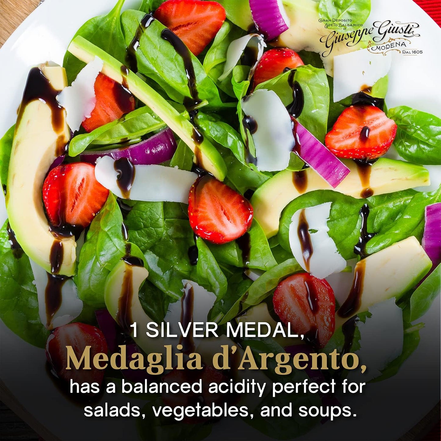 Giusti Balsamic Vinegar of Modena IGP - 1 Silver Medal Italian Gourmet Aceto Balsamico di Modena With Rich Flavor for Salads  Marinades  Cheese & More  Made in Italy - 8.45 fl oz (250 ml) - Pack of 1