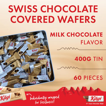 Kägi Swiss Milk Chocolate Covered Wafers, Crispy  , Individually Wrapped, 400g Tin