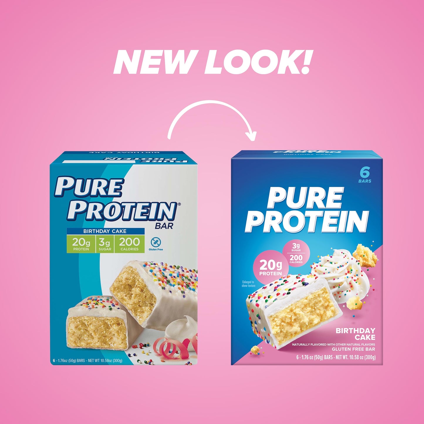 Pure Protein Bars, High Protein, Nutritious Snacks To Support Energy, Low Sugar, Gluten Free, Birthday Cake, 1.76 Ounce (Pack Of 6)