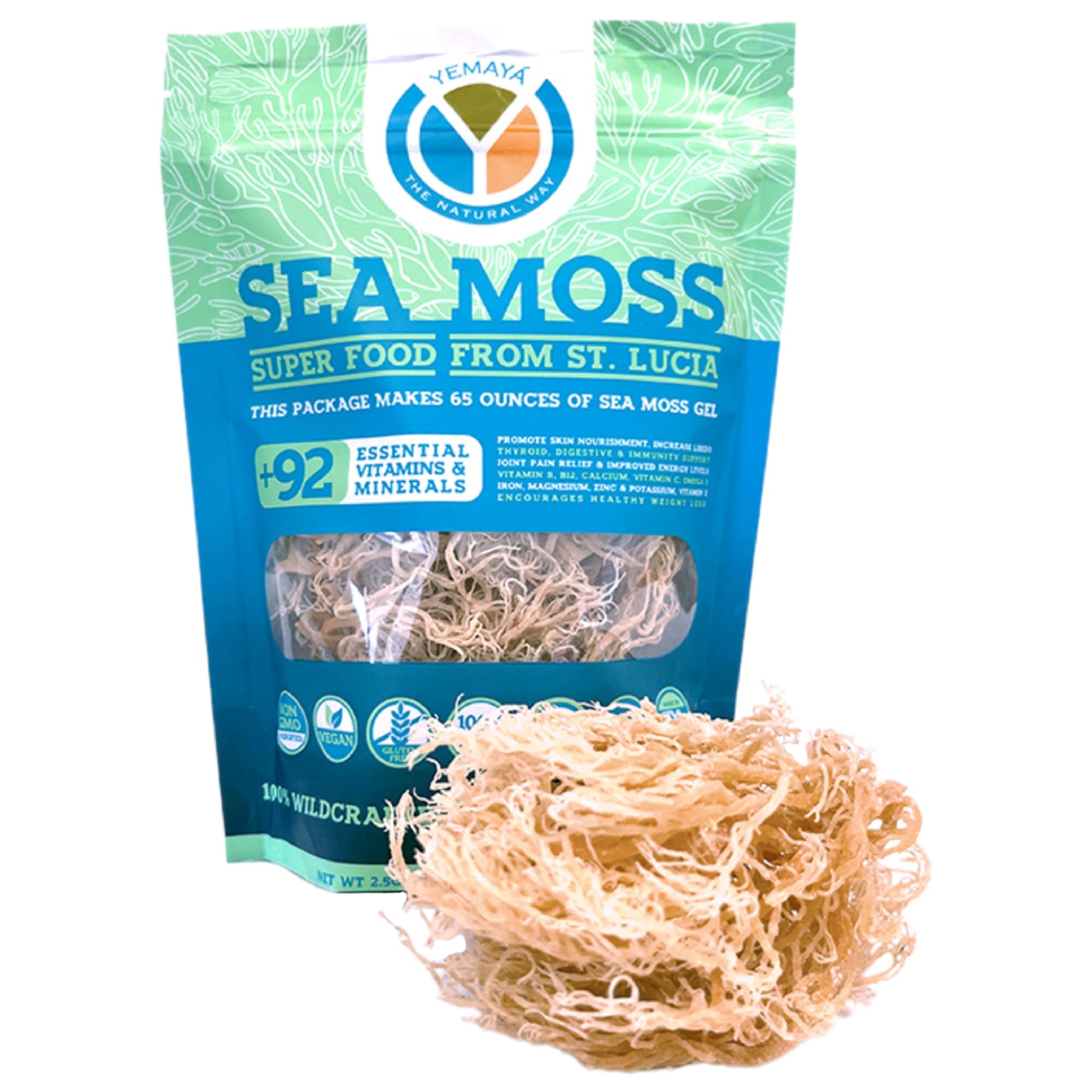 YEMAYA Organic Dried Sea Moss Supplement, Gluten Free, 2.5 oz, Gold