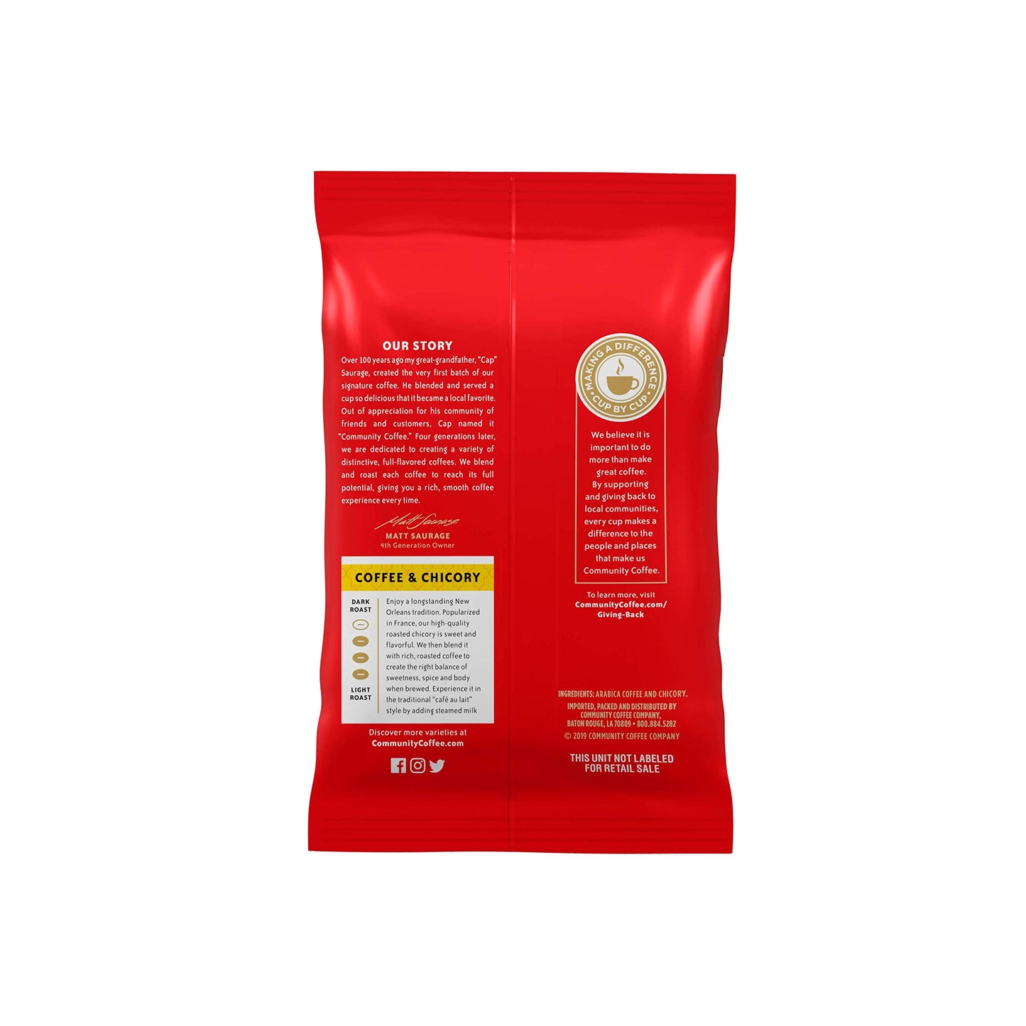 Community Coffee & Chicory, Medium Dark Roast Pre-Measured Coffee Packs, 3.0 Ounce Bag (Box Of 20)