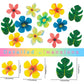Gyufise 83Pcs Edible Tropical Palm Leaves Flowers Cupcake Toppers Palm Leaf Mini Flowers Cupcake Picks Hawaii Theme Cake Decorat