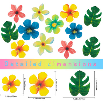 Gyufise 83Pcs Edible Tropical Palm Leaves Flowers Cupcake Toppers Palm Leaf Mini Flowers Cupcake Picks Hawaii Theme Cake Decorat
