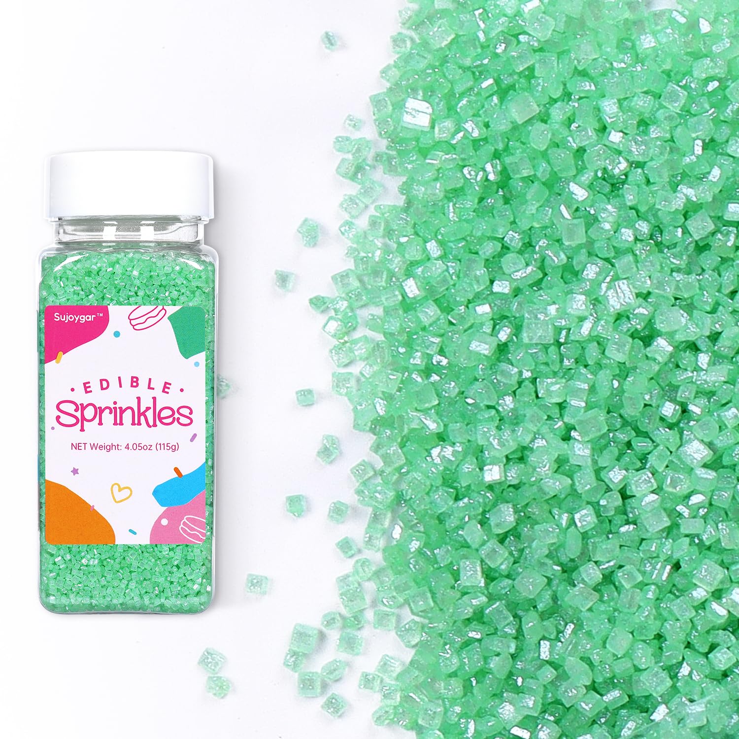 Green Sanding Sugar Sprinkles, 4.02oz Easter Green Edible Glitter Sprinkles for Cake Decorating Cupcake Toppers Baking Drinks Co