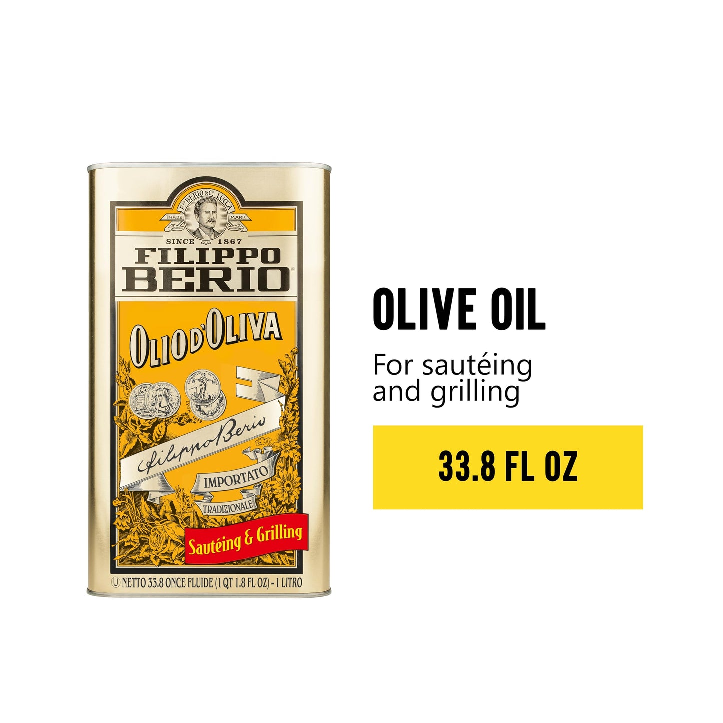Filippo Berio Pure Olive Oil, 1 Liter Tin (33.8 Ounce)
