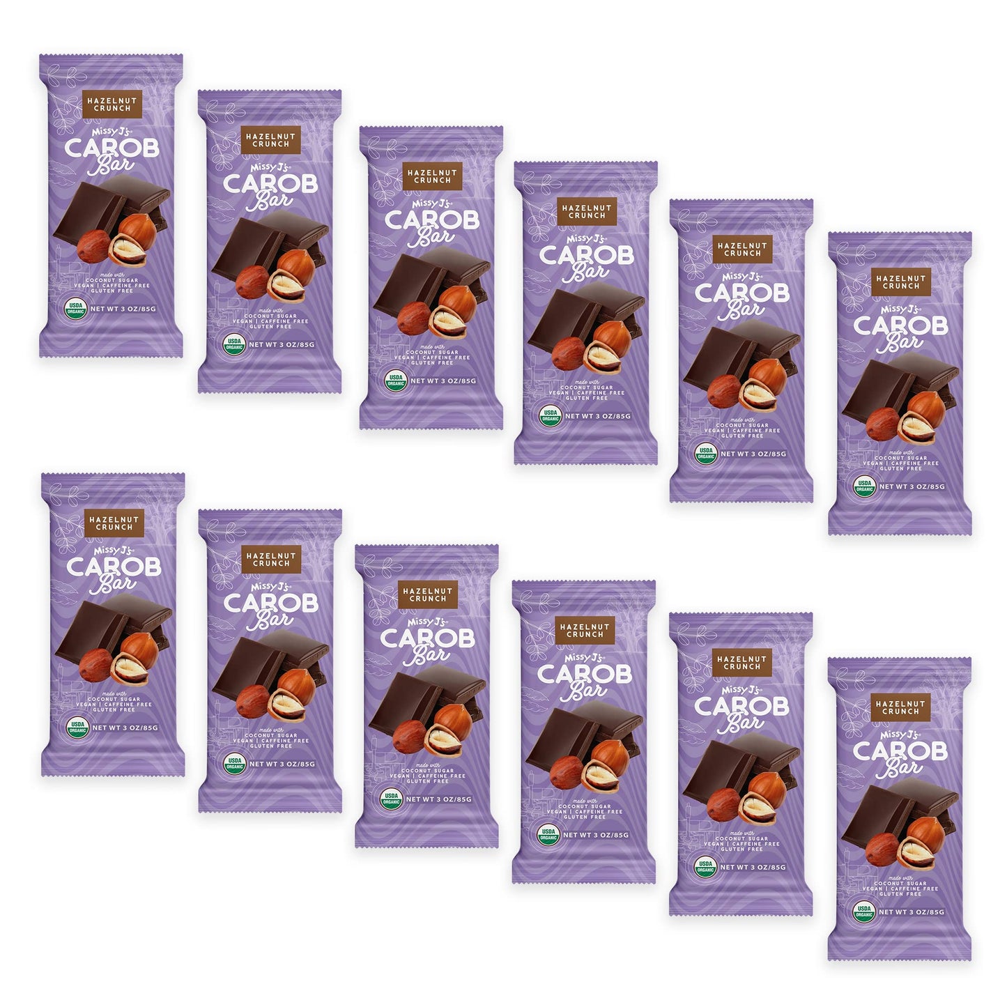 Missy Js Organic Carob Bars, Vegan, Gluten-Free, 3 Oz, 12 Pack