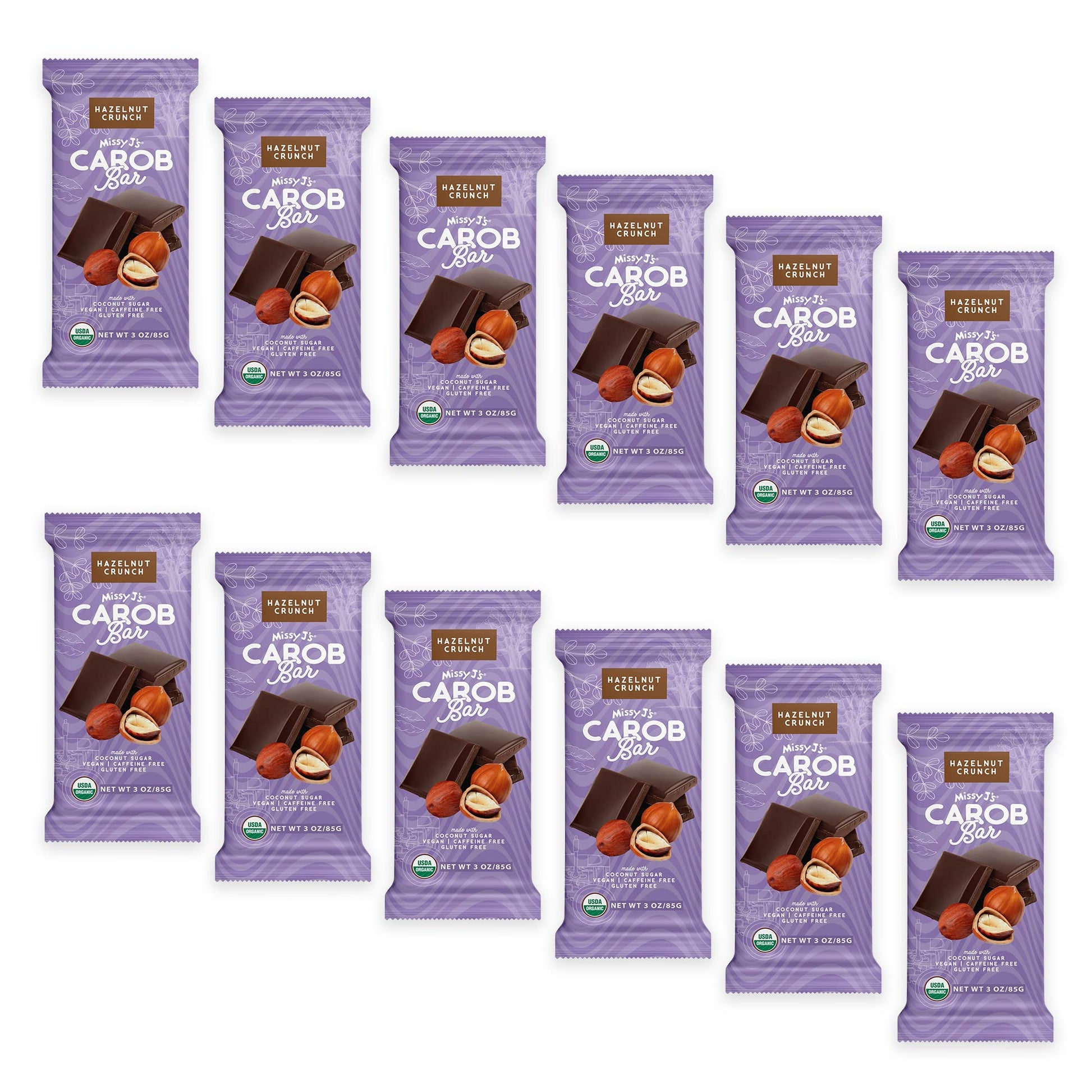 Missy Js Organic Carob Bars, Vegan, Gluten-Free, 3 Oz, 12 Pack