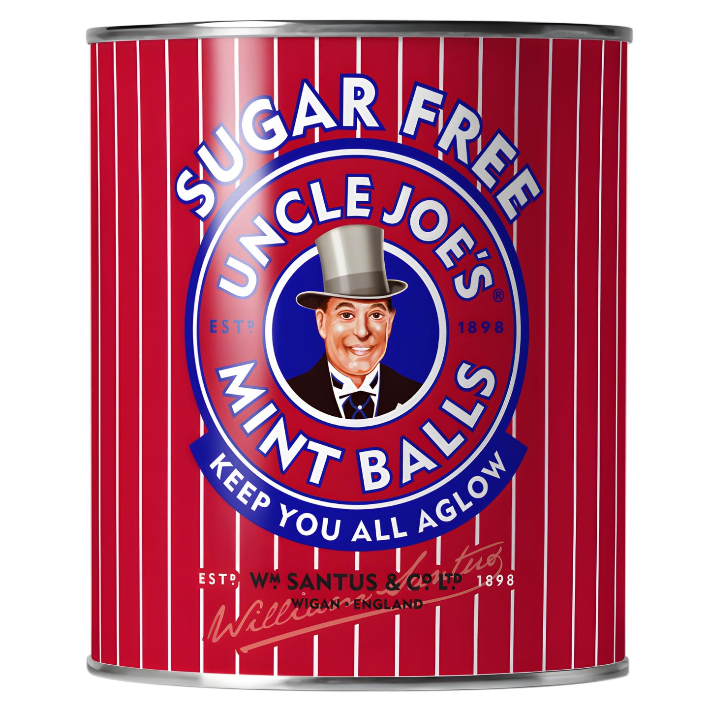 Uncle Joes Sugar Free Mint Balls | British Hard Candy Tins | Hand Cooked on Open Fires | Gluten-Free & Vegan | Individually Wra