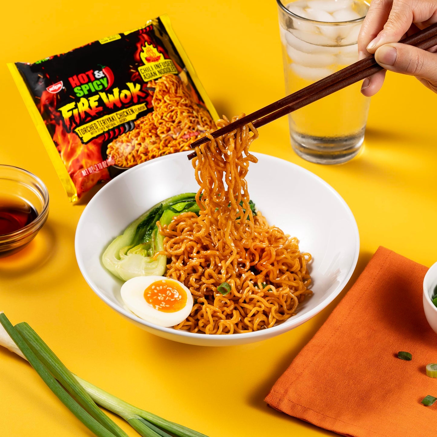 Nissin Fire Wok, Torched Teriyaki Chicken, Hot & Spicy Chile Infused Asian Noodles, 3.10 Ounce (Pack Of 12)