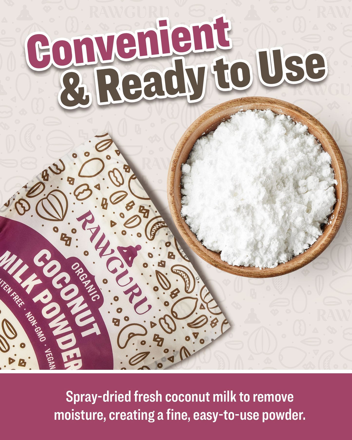 RawGuru Organic Coconut Milk Powder - Vegan & Nutrient-Dense Powder with Iron & Potassium - Rich & Creamy Organic Milk for Drink