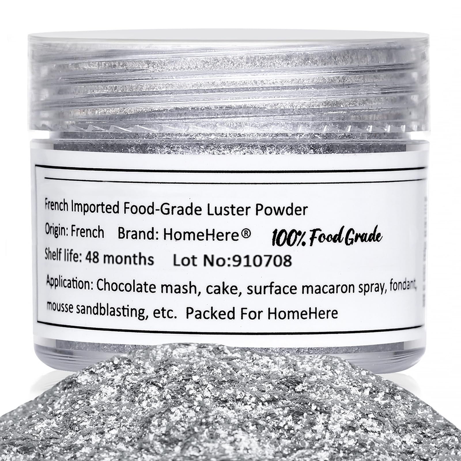 HomeHere Edible Luster Dust Glitter for Cake Decorating, 7g, Silvery Diamond