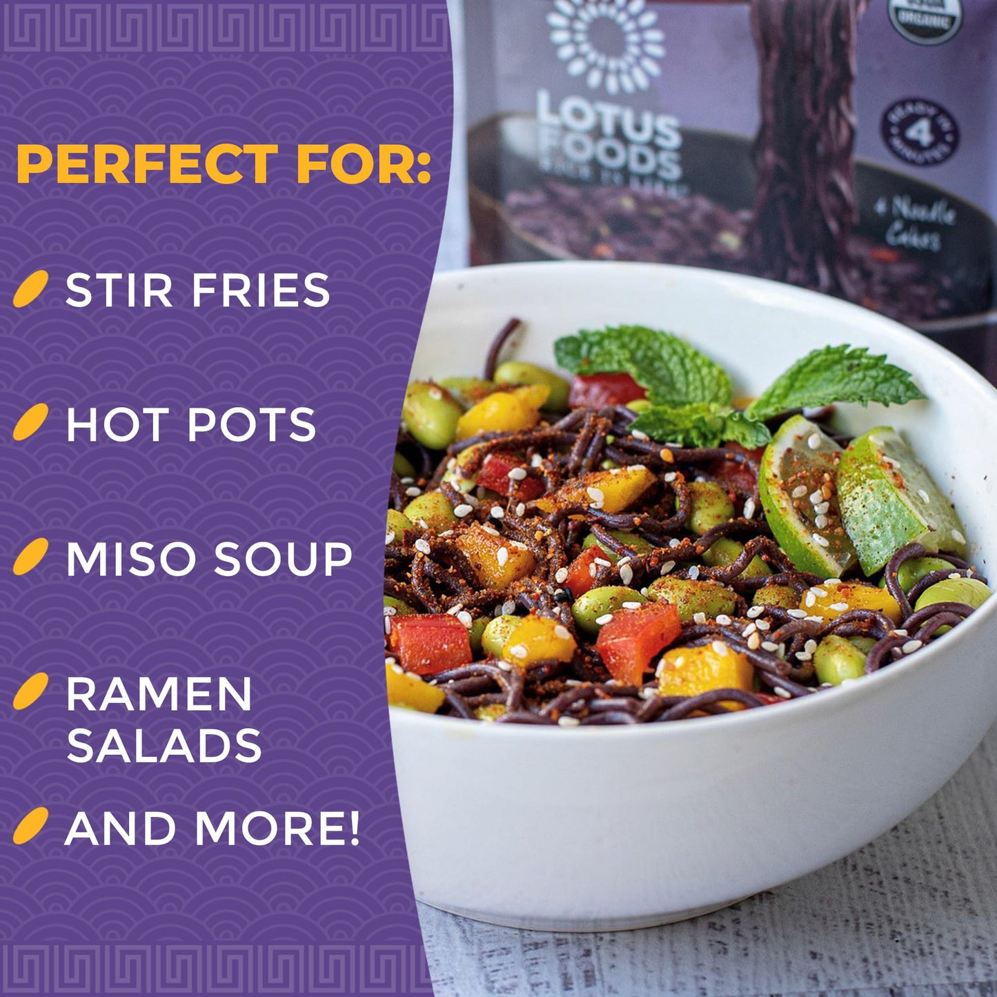 Lotus Foods Organic Forbidden Rice Ramen Noodles - Gluten Free Instant Ramen Noodles, Vegan, Low Sodium, Made With Black Rice Fl