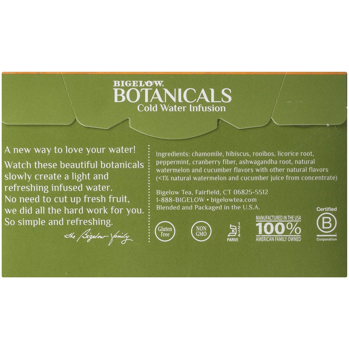 Bigelow Tea Cold Water Infusion Watermelon Cucumber Mint Herbal Tea Bags, 18 Count, Caffeine Free, Model RCB39004