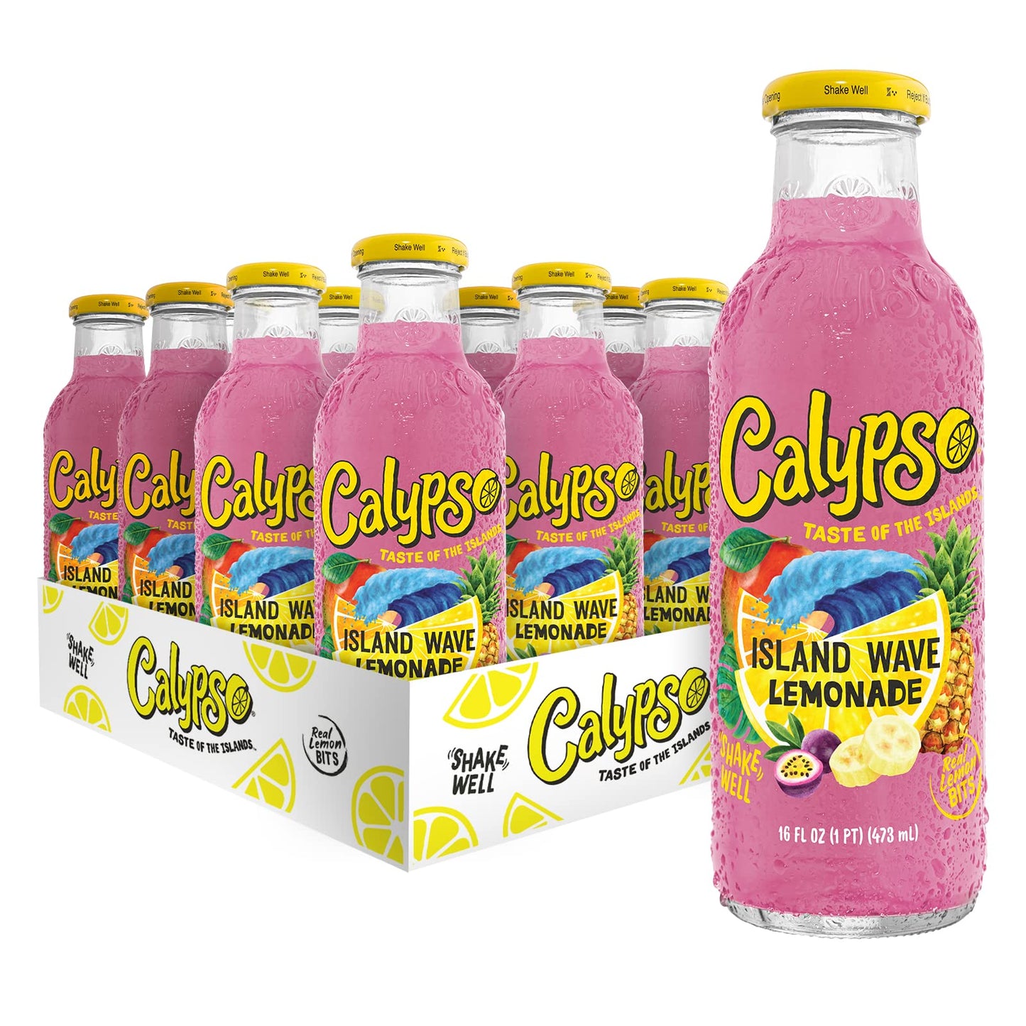 Calypso Lemonades | Made With Real Fruit And Natural Flavors | Island Wave Lemonade, 16 Fl Oz (Pack Of 12)