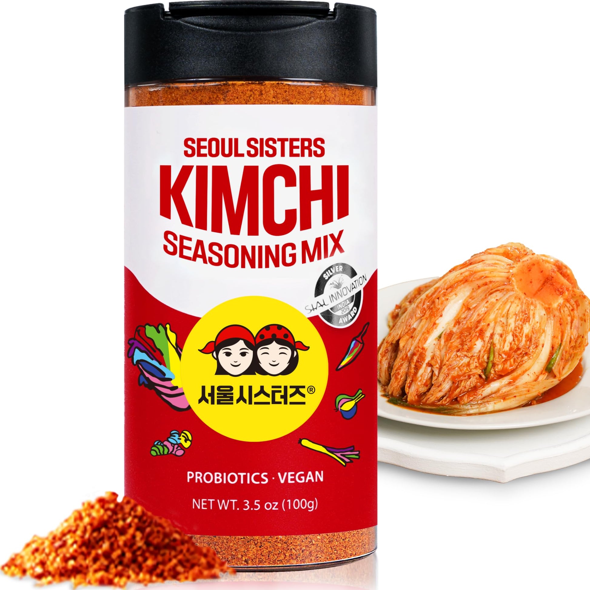 SEOUL SISTERS Korean Kimchi Powder Seasoning Mix 3.5 oz (100g) 1EA - ORIGINAL Spicy Seasoning Mix, Rich in Probiotics, Delicious