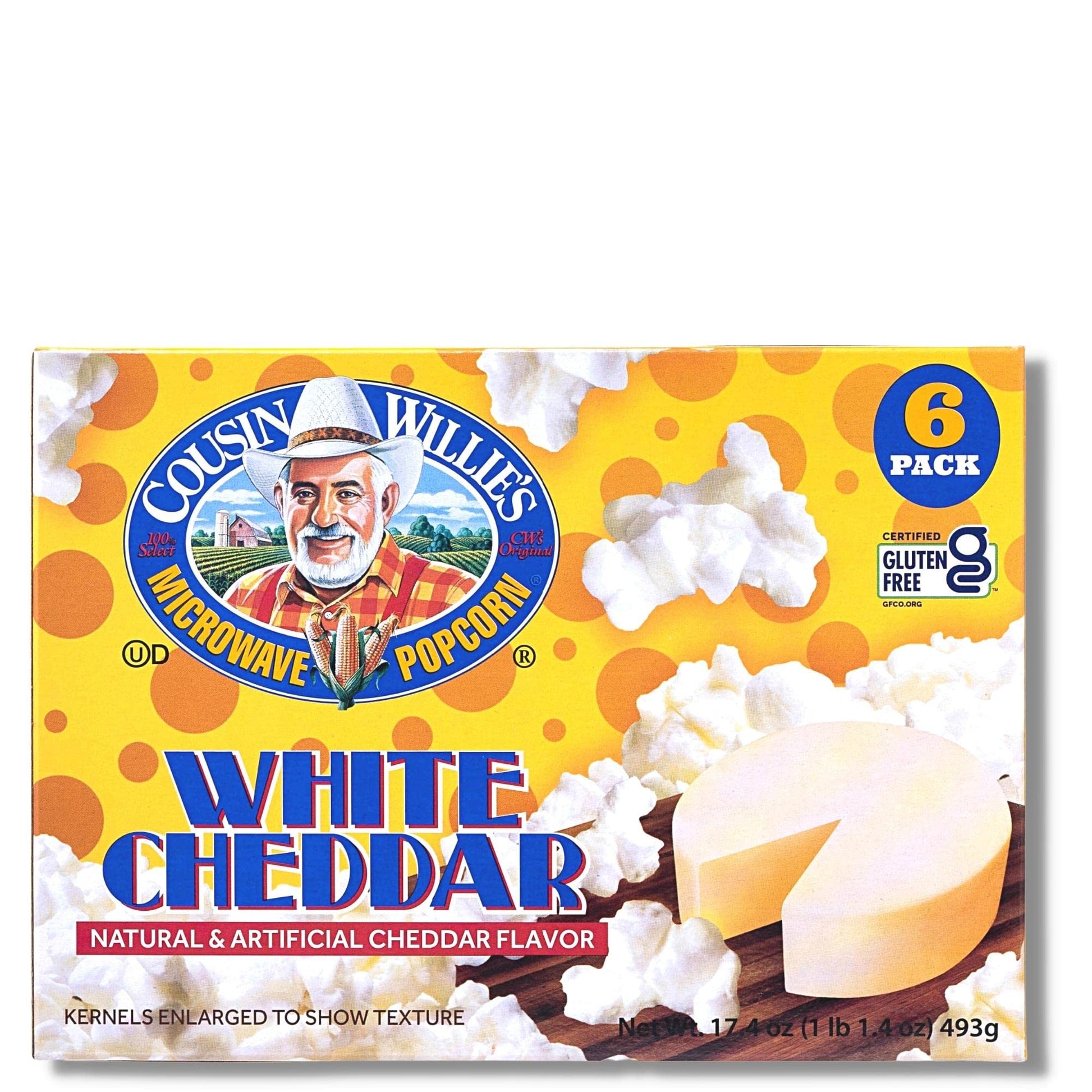 Cousin Willie'S Microwave Popcorn Bags, White Cheddar (6 Bags), Gourmet Popcorn Boxes For Party, Whole Grain Popcorn, Gluten Fre