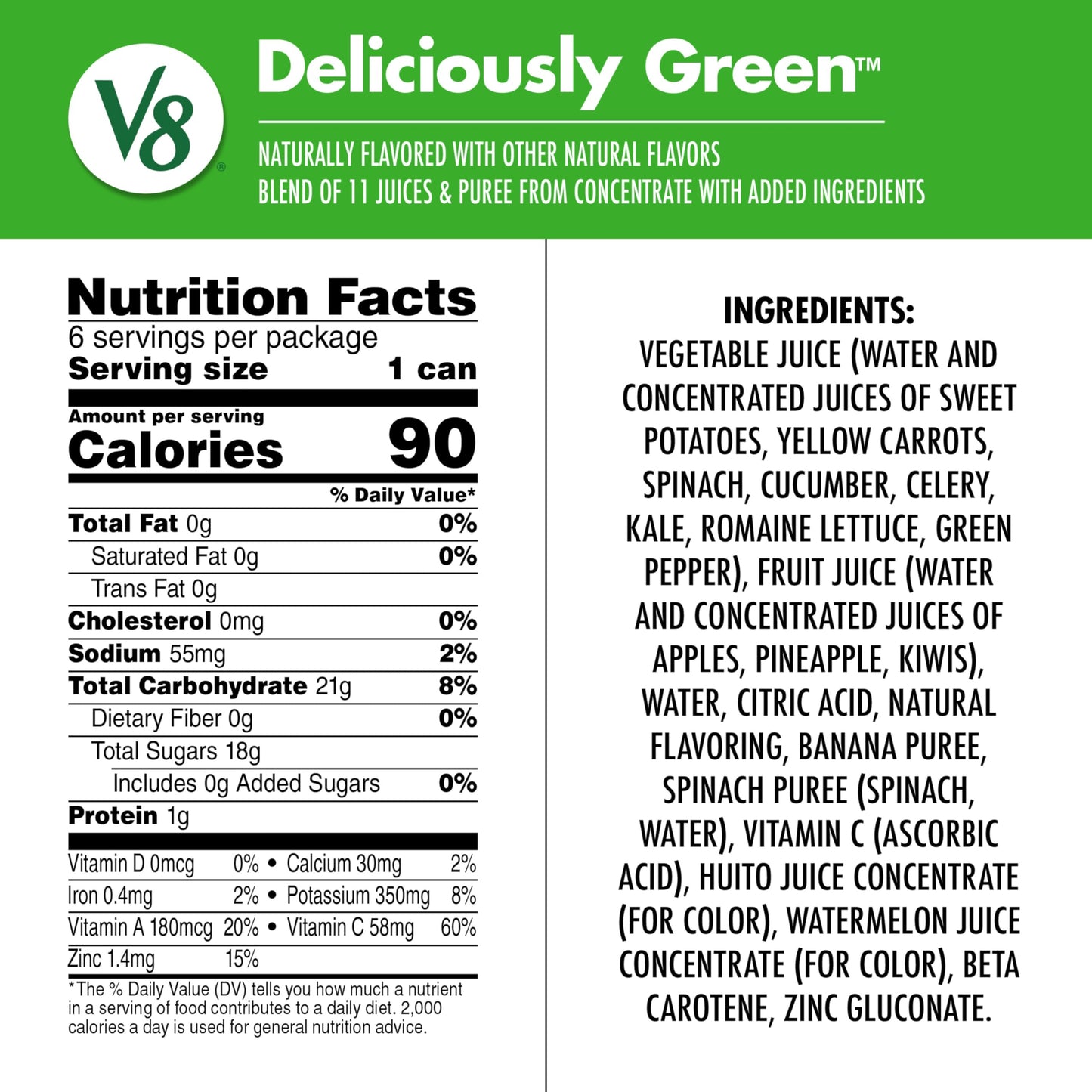 V8 Deliciously Green 100% Fruit and Vegetable Juice, 8 fl oz Can (24 Pack)