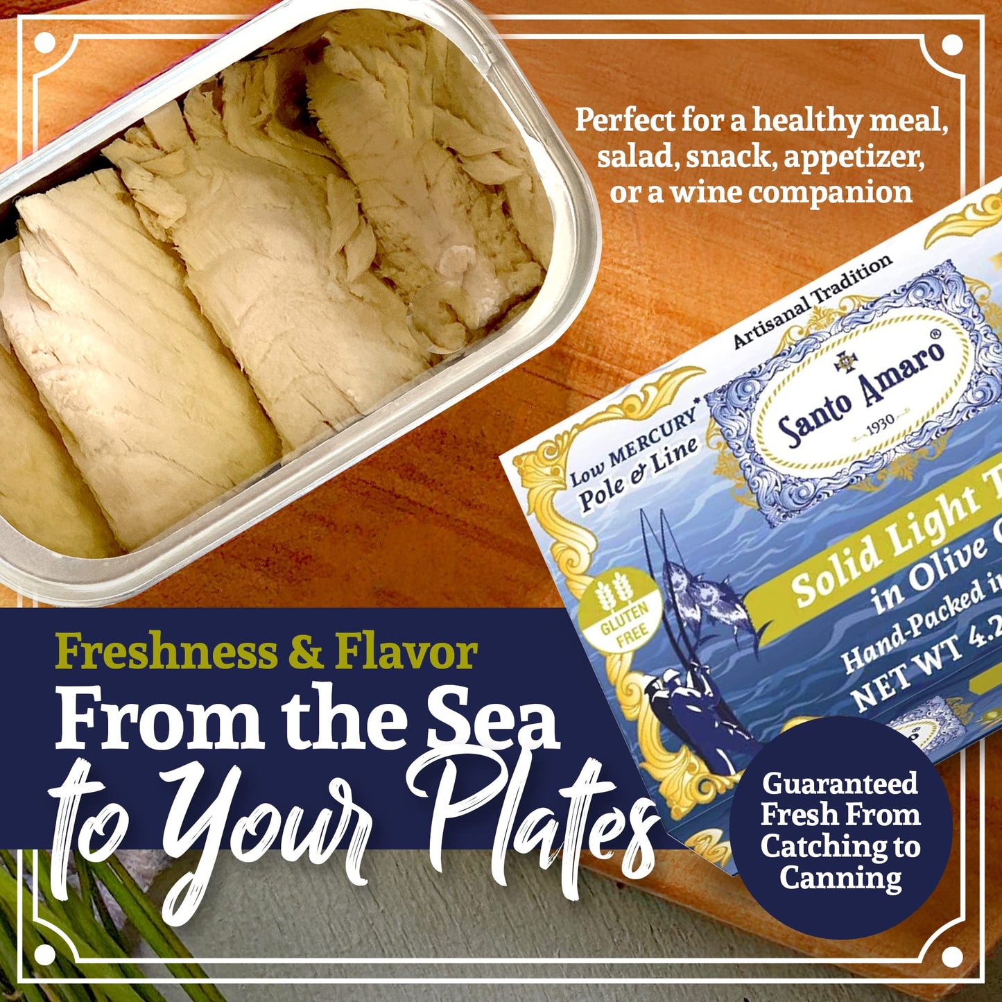 Santo Amaro Artisanal Wild Tuna Fillets in Olive Oil, 4.2 oz (Pack of 6), Low Mercury, High Protein, Canned Tuna from Portugal