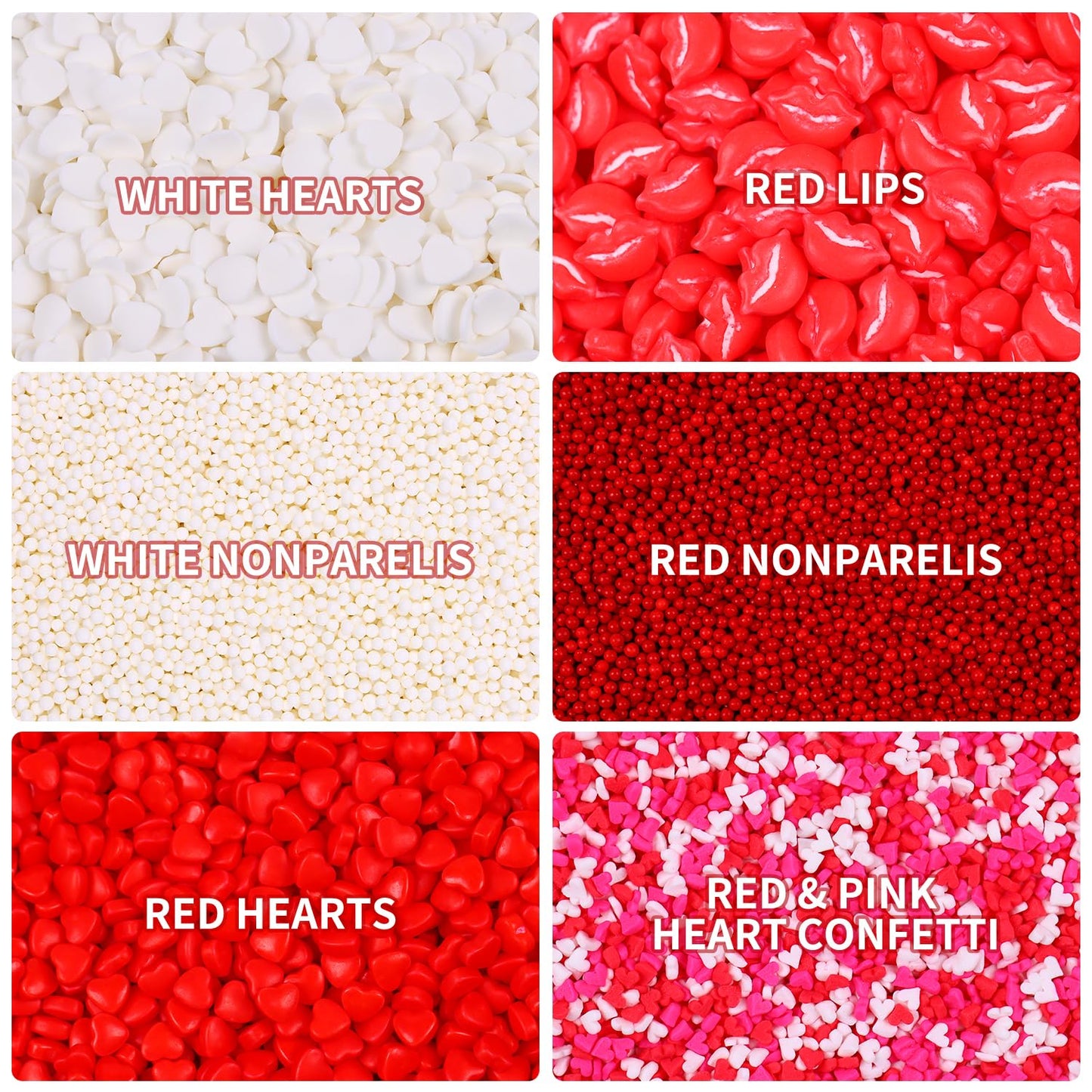 Heart Sprinkles Valentines Edible Sprinkle Mix Red White Heart Shapes Nonpareils Pastel Sprinkles For Cake Decorations Baking Ic
