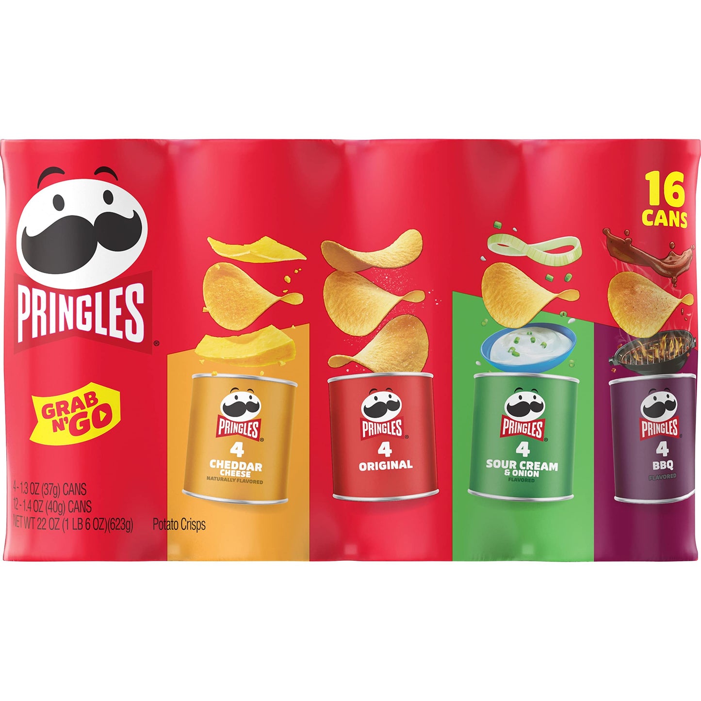 Pringles Potato Crisps Chips, Lunch Snacks, Office And Kids Snacks, Grab N' Go, Variety Pack (16 Cans)