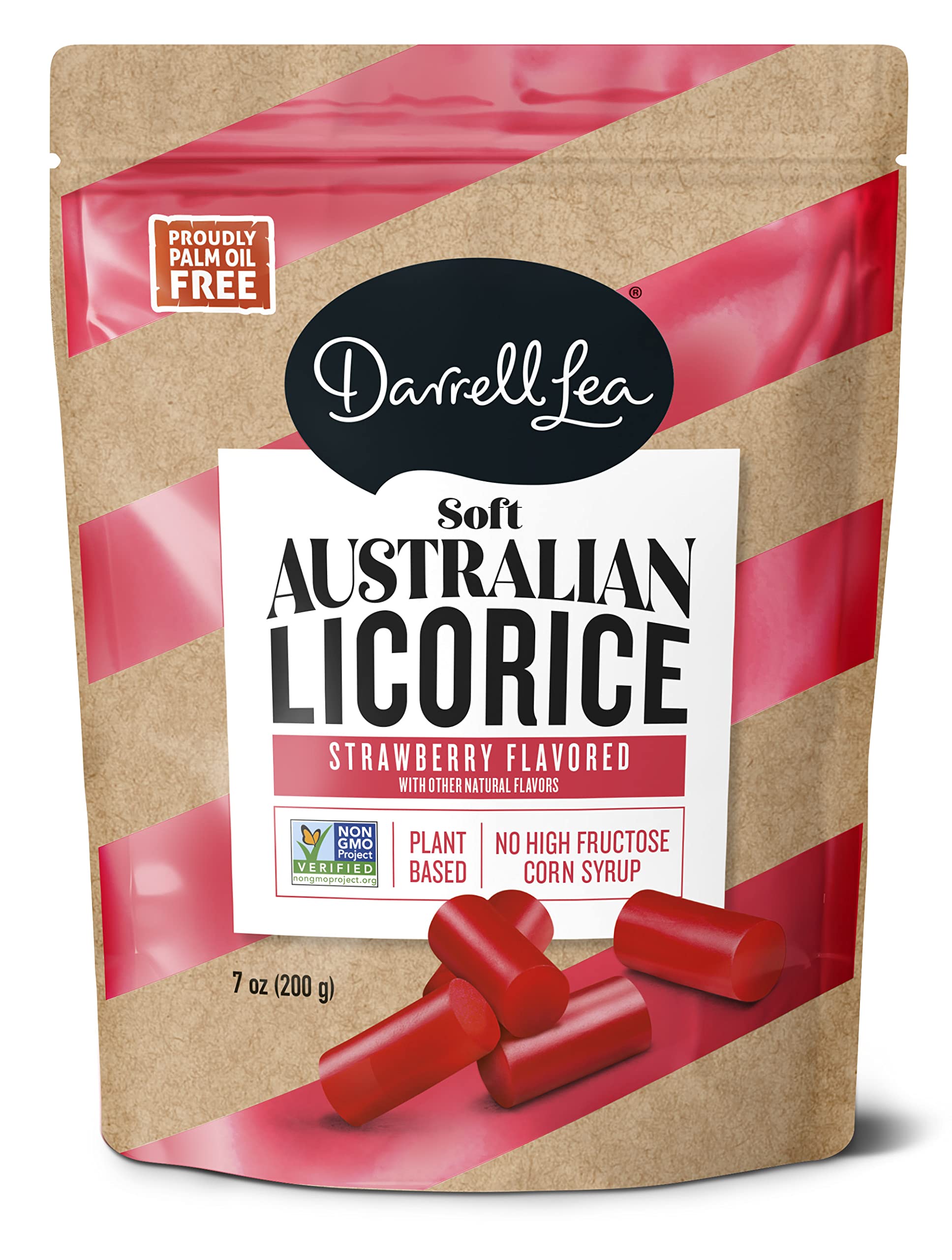 Darrell Lea Soft Australian Licorice, Strawberry Flavor, 7 Ounce Bag (1-Pack) | Non-Gmo, No Palm Oil, Plant Based, No High Fruct