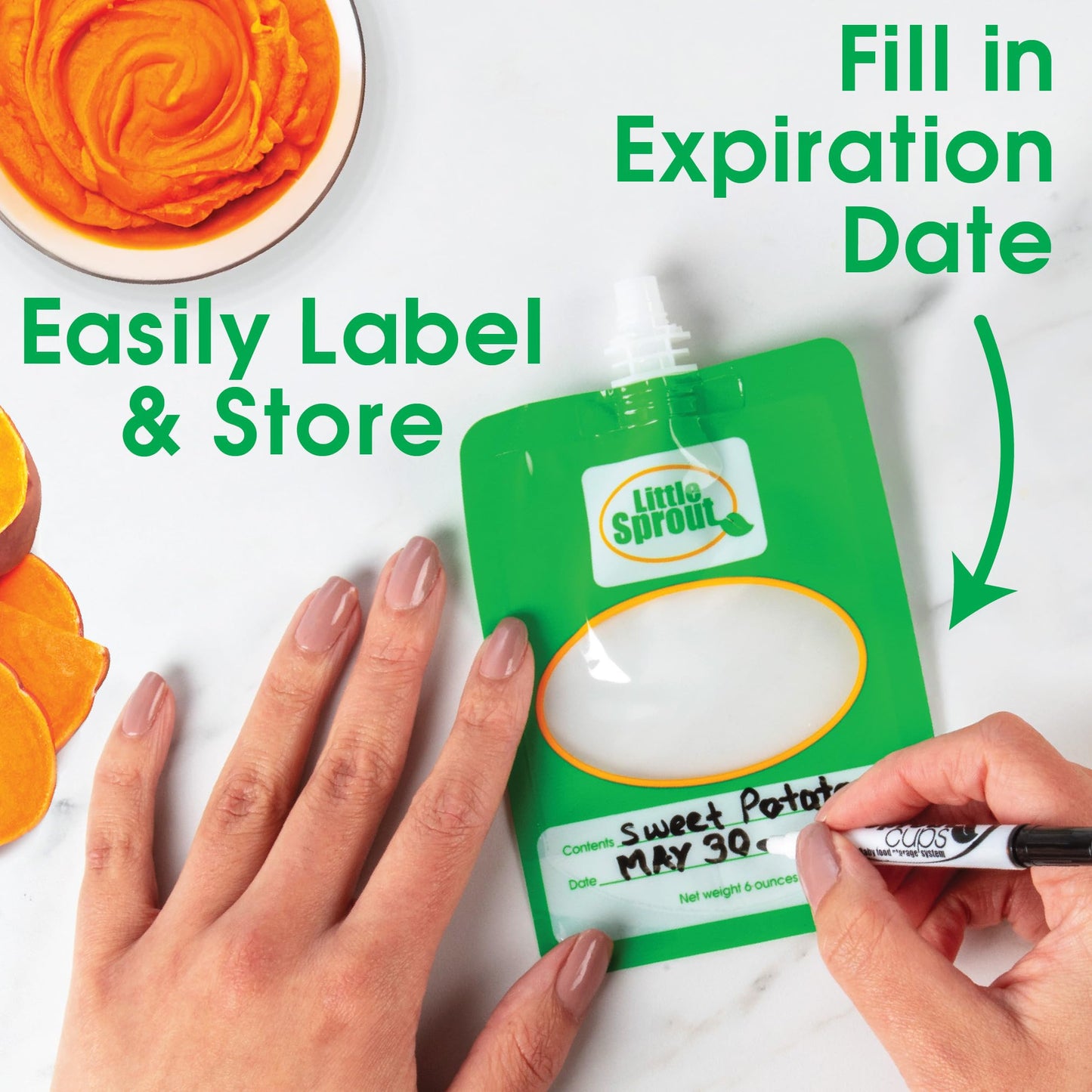 Disposable 6Oz Baby Food Storage Pouch Containers, 24 Pk- Write What You Want Squeezable Pouches- Make Homemade Organic Food For