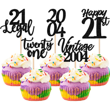 30PCS Happy 21st Birthday Cupcake Toppers Cheers to 21 Vintage 2004 Cupcake Picks Hello 21 Twenty One 21st Birthday Decorations 