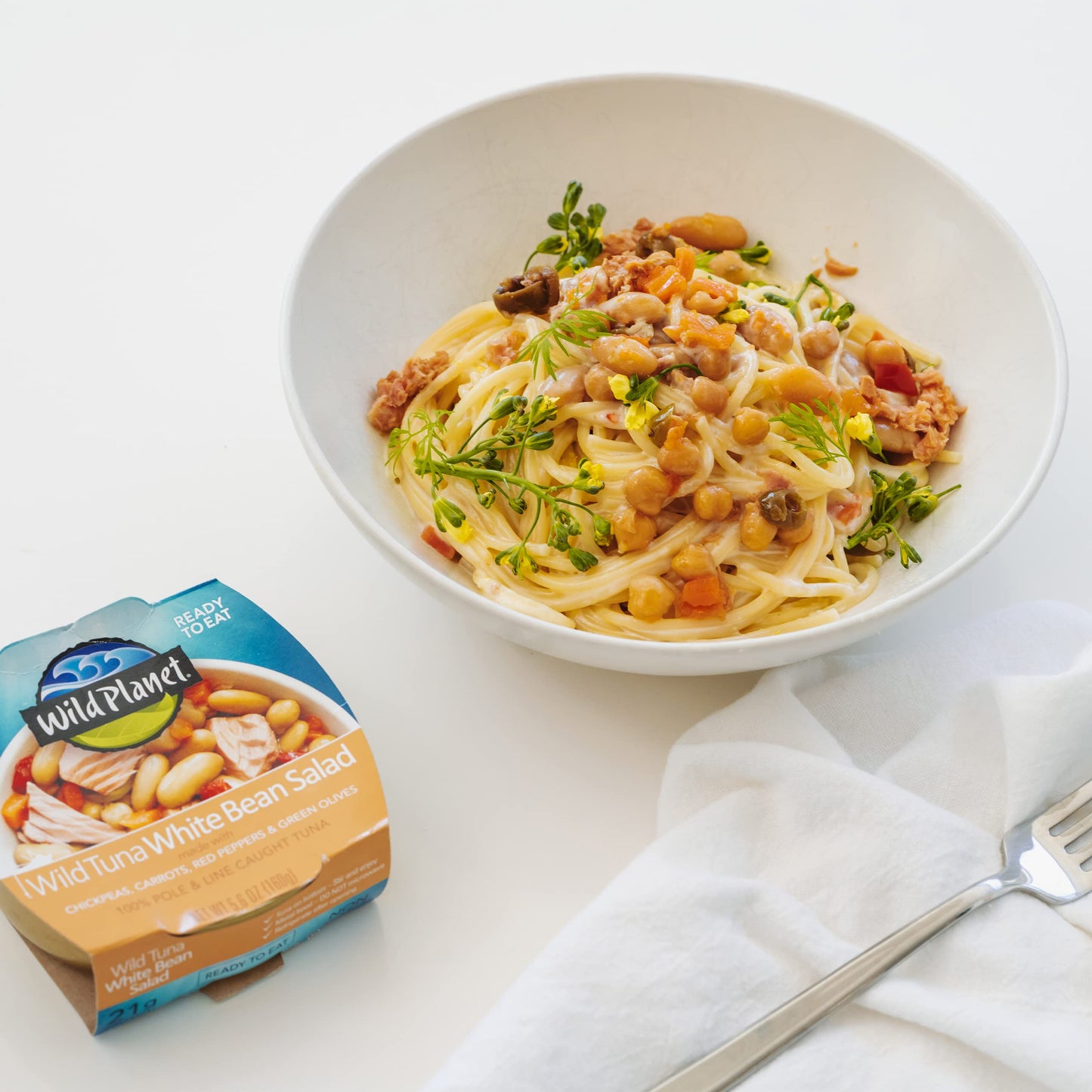 Wild Planet Ready-To-Eat Wild Tuna White Bean Salad With Organic Chickpeas, Carrots, Red Peppers & Green Olives 5.6oz, Pack Of 4