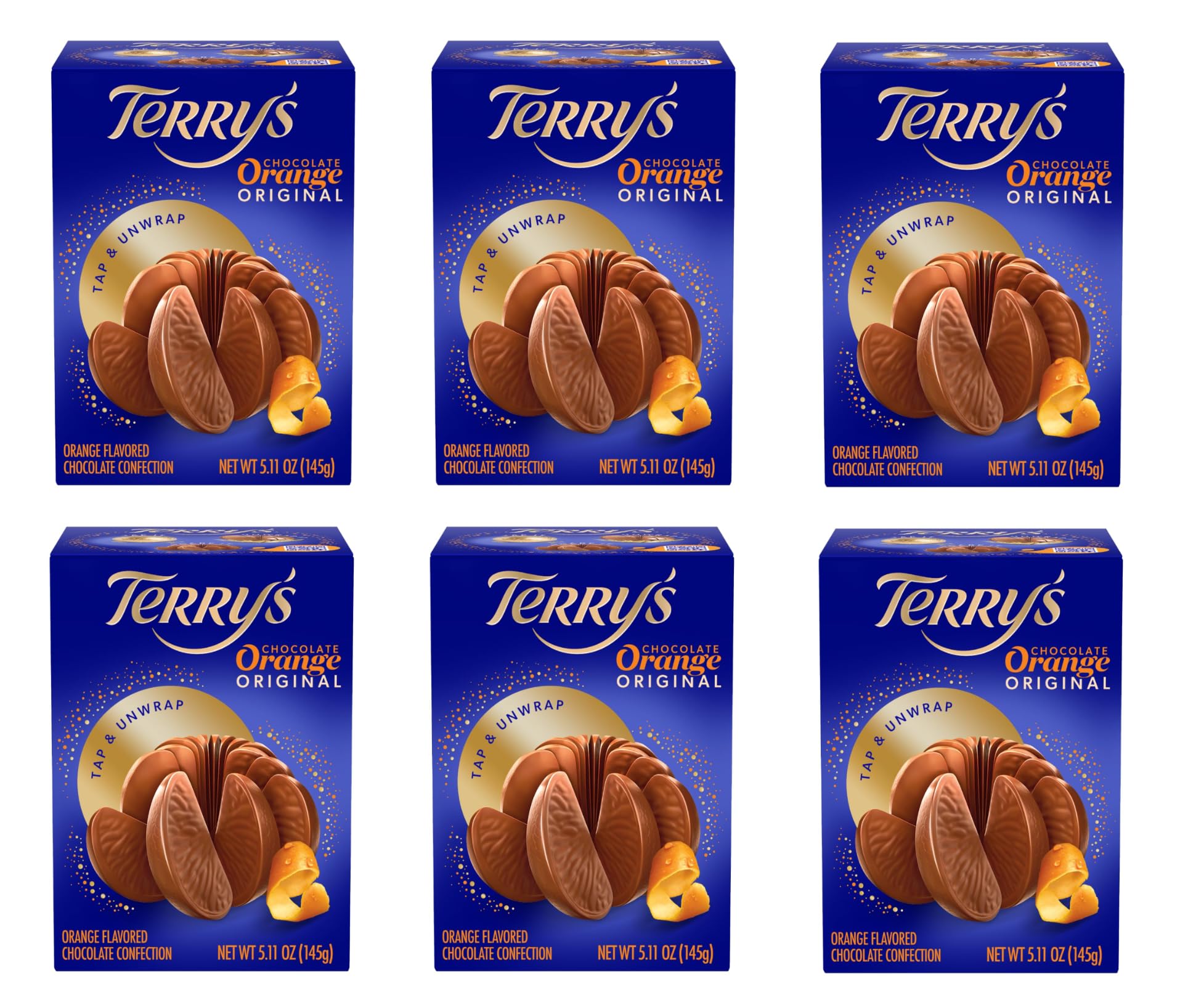 Terrys Milk Chocolate Oranges - Pack of 6-5.11 oz Per Orange of Delicious Tasting Chocolate - Stocking Stuffer and Party Favors - Great for Sharing with Friends and Family