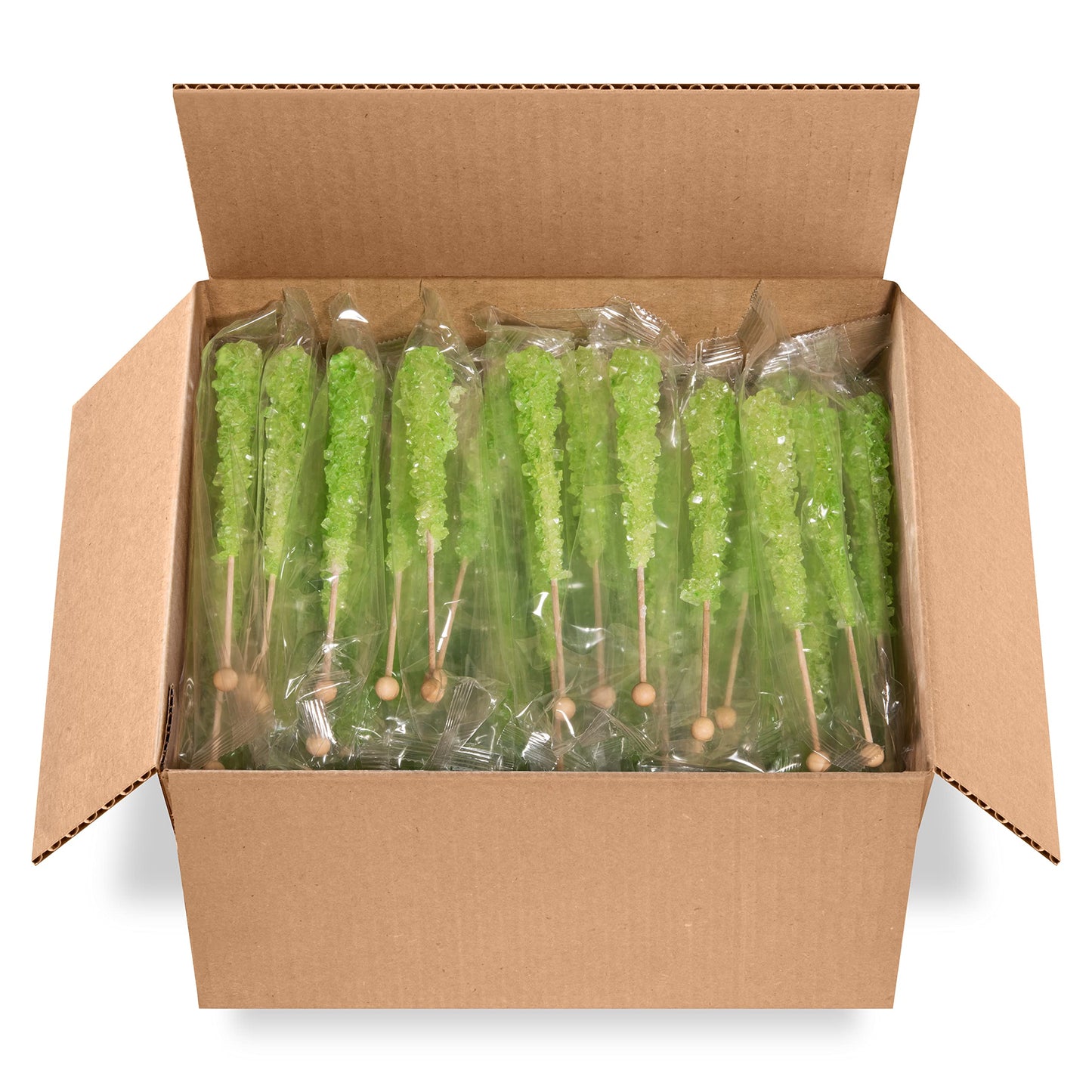 Candy Envy - Light Green Rock Candy Sugar Sticks - Watermelon Flavored - 144 Indiv. Wrapped