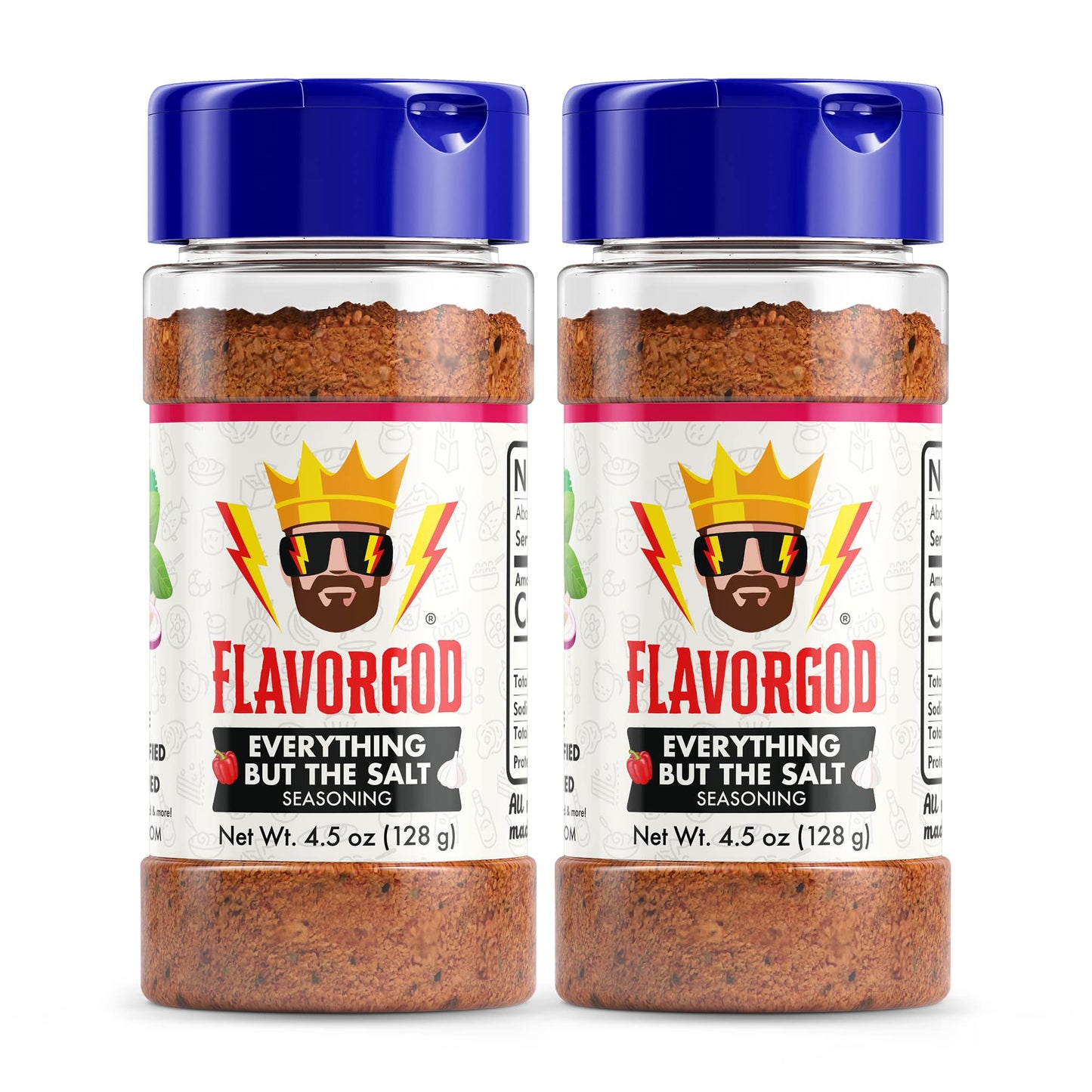Everything But The Salt Seasoning Mix, 2 Bottles By Flavor God - Enhanced All Natural & Healthy Spice Blend For Chicken, Tacos, Salads & Pastas - Kosher, Low Sodium, Dairy-Free