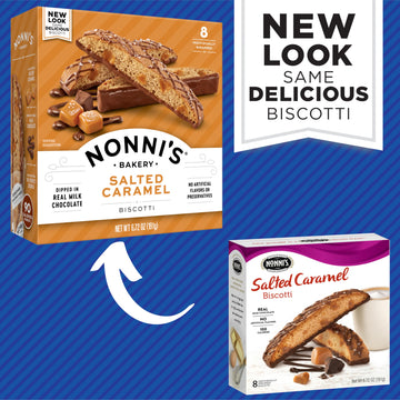 Nonni's Salted Caramel Biscotti Italian Cookies - 2 Boxes - Biscotti Individually Wrapped Cookies - Italian Biscotti Cookies w/R