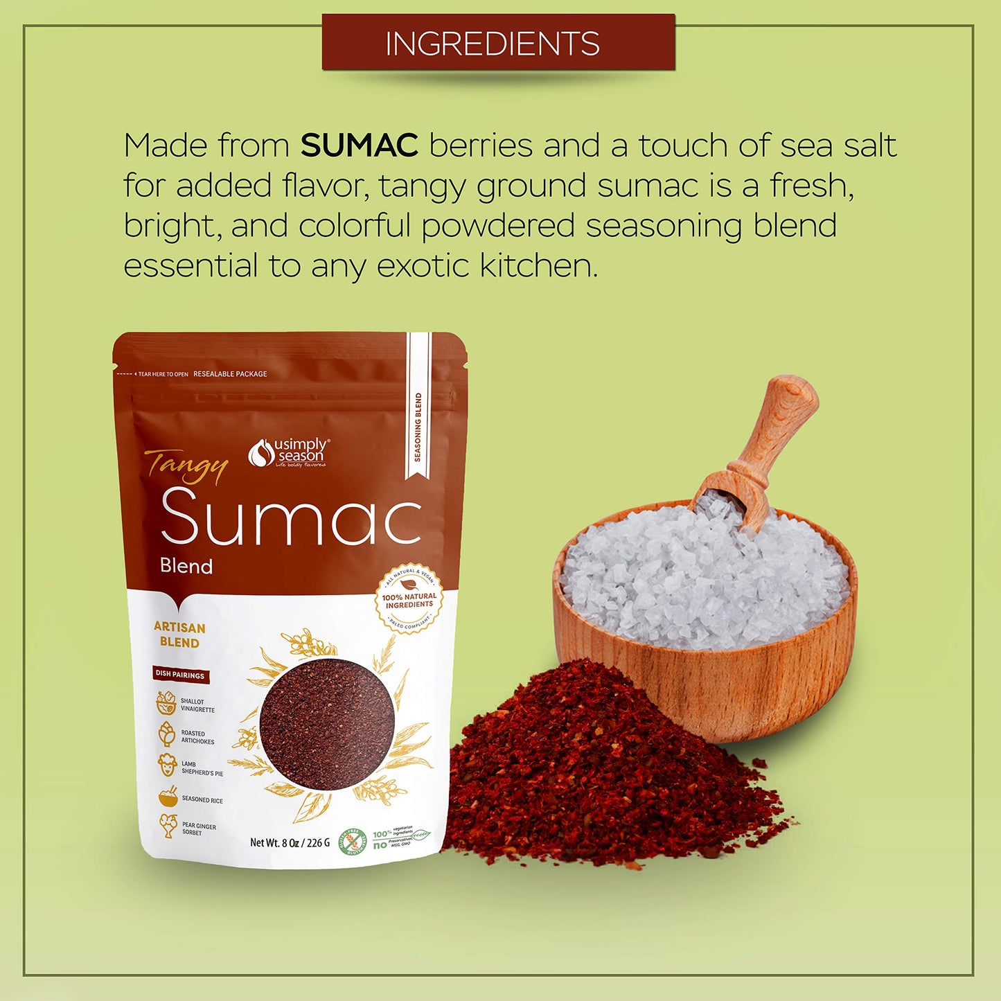 Usimplyseason Sumac Spice (Tangy Powder, 8 Ounce)