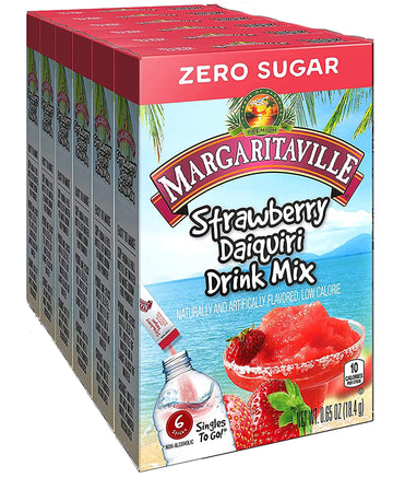 Margaritaville Singles To Go Strawberry Daiquiri Water Drink Mix - Non-Alcoholic Powder Sticks, 36 Servings, 3.9 Ounce (Pack of 6)