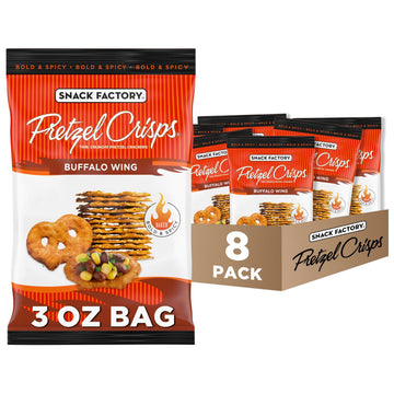 Snack Factory Pretzel Crisps, Buffalo Wing, On-the-Go Bag, 3 Oz (Pack of 8)