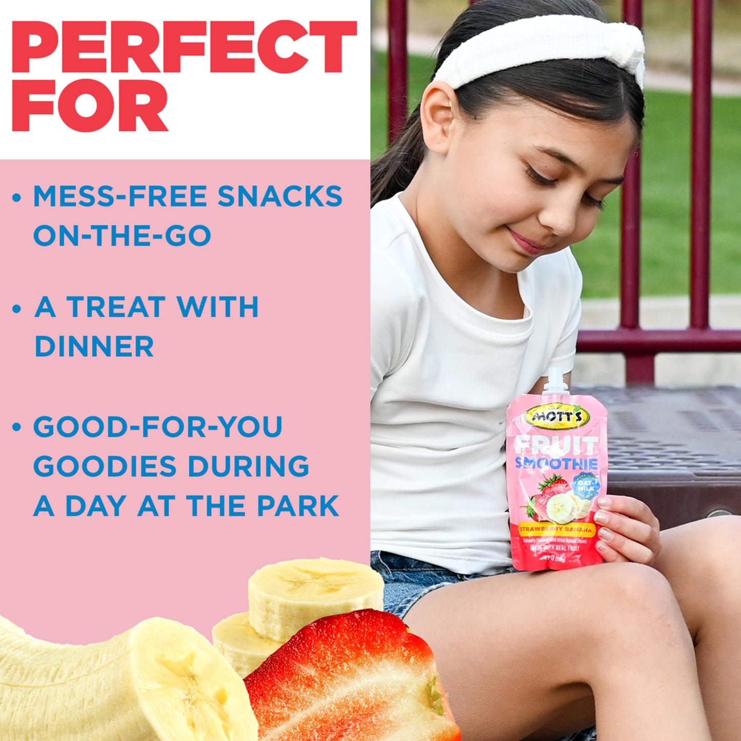 Motts Fruit Smoothies Strawberry Banana, 4.2 oz Clear Pouches, 24 Count (6 Packs of 4), Non-dairy, Made With Oatmilk, Made With
