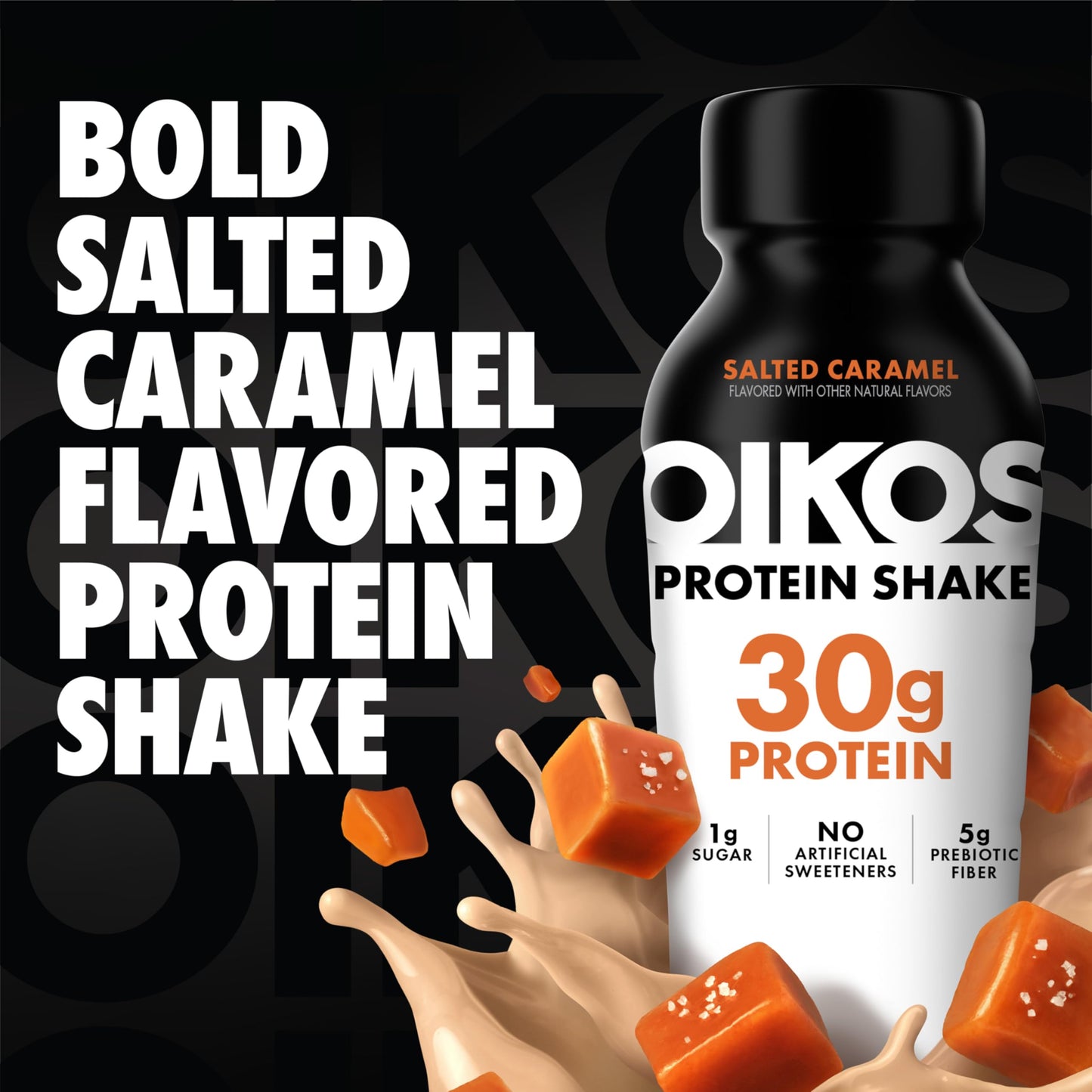 Oikos Protein Shake  Salted Caramel  30g High Protein Drinks  Shelf Stable  Ready to Drink  5g Prebiotic Fiber  12 fl oz Bottle  4 Count