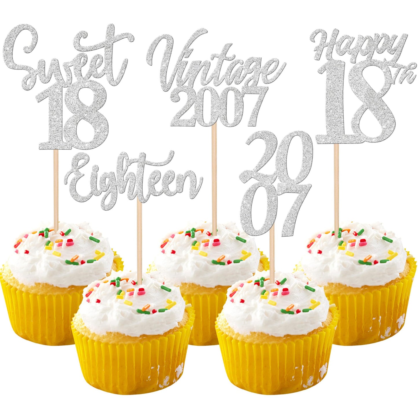 30PCS Happy 18th Birthday Cupcake Toppers Cheers to 18 Vintage 2007 Cupcake Picks Sweet 18 Eighteen 18th Birthday Decorations fo