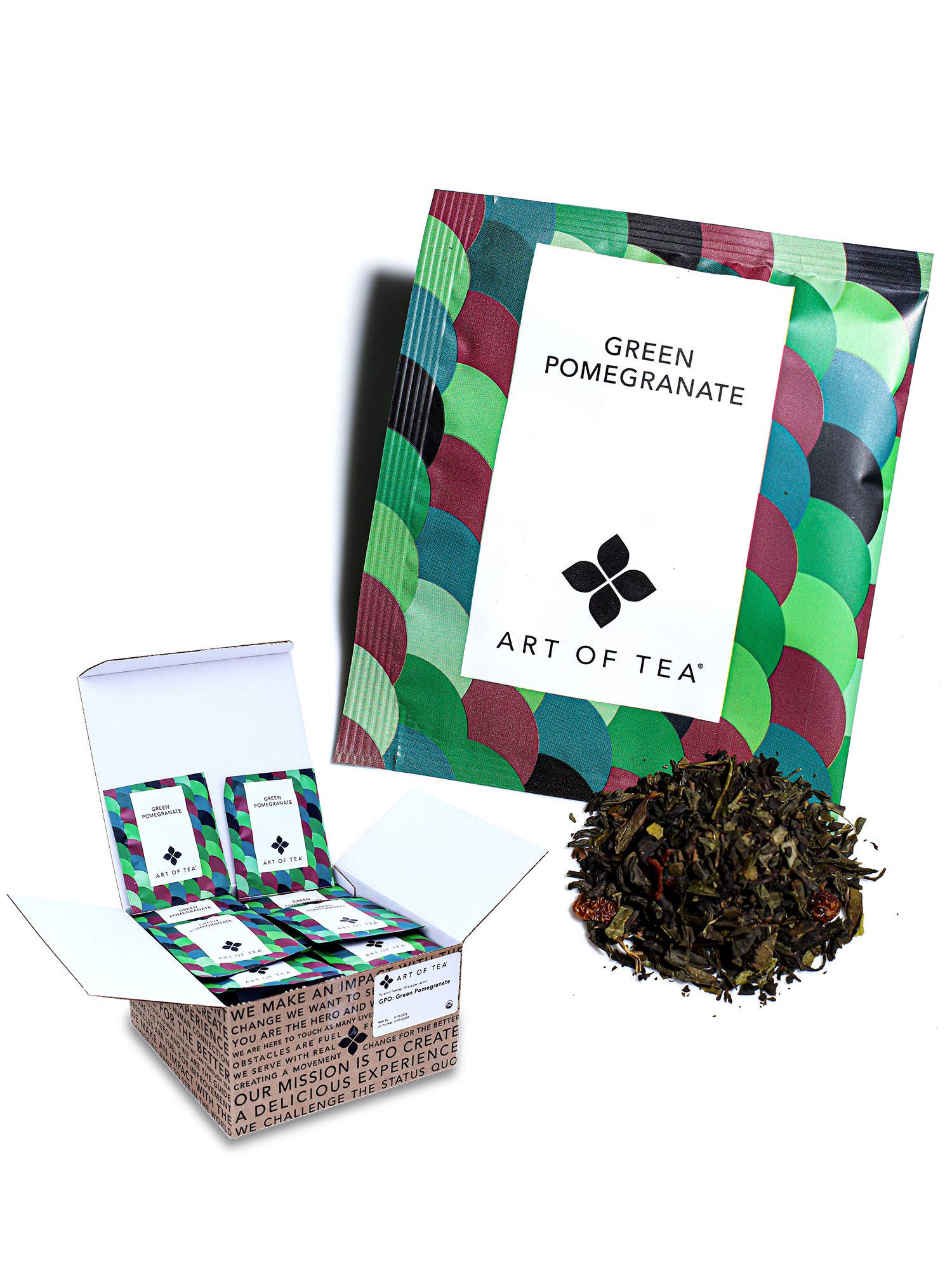 Art Of Tea | Organic Green Pomegranate Tea| 50 Eco Friendly Pyramid Tea Bag Sachets