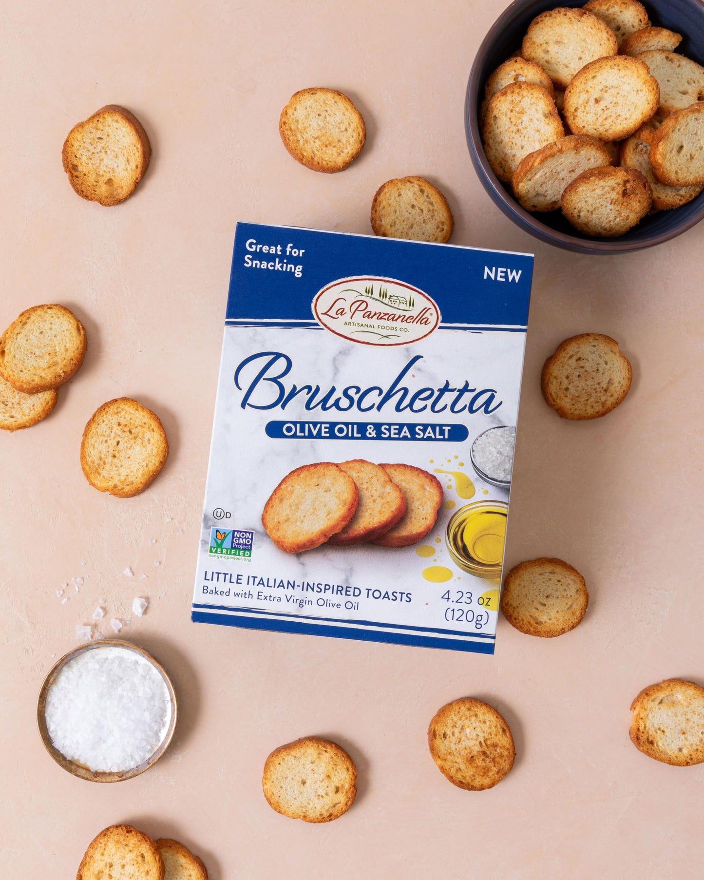 La Panzanella Olive Oil and Sea Salt Bruschetta Crackers (Pack of 12) - Italian-inspired Toasts, Made with Non-GMO Project Verif