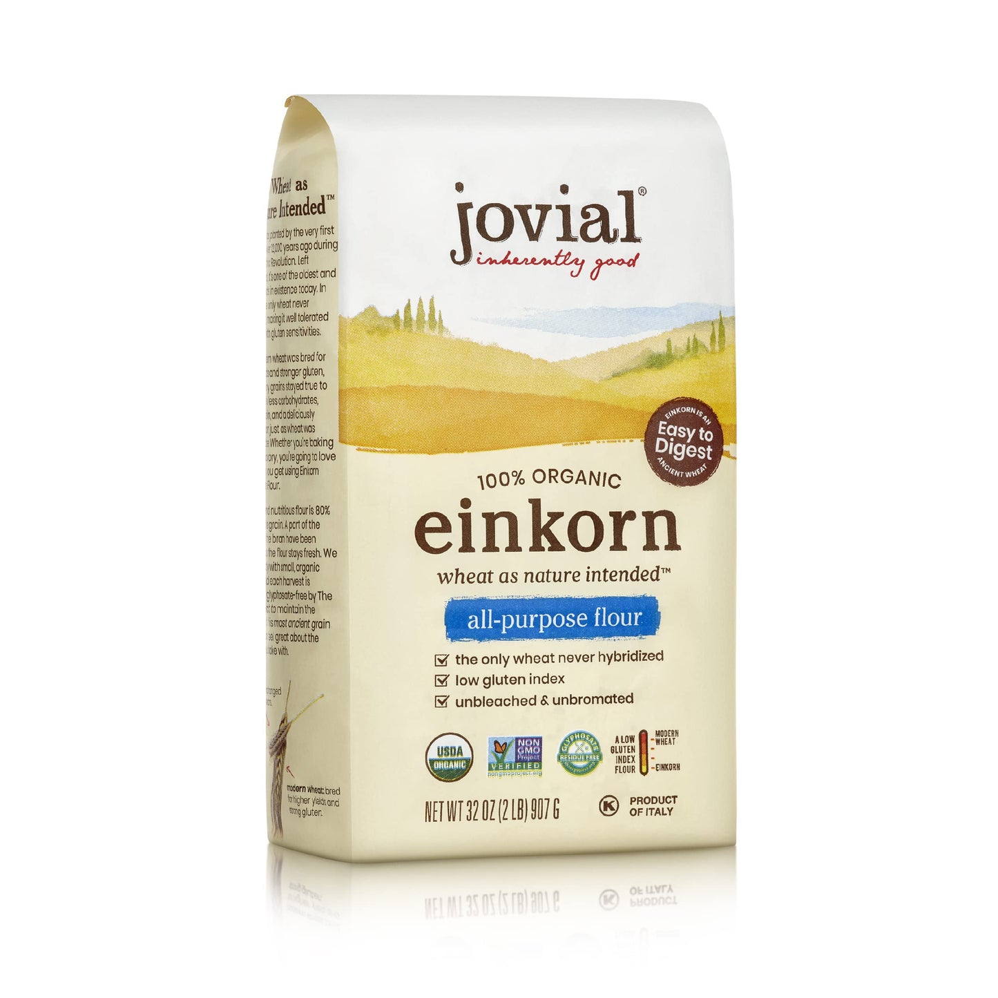 Jovial Organic Einkorn Unbleached All Purpose Flour, High Protein, Non-GMO, 32 Oz