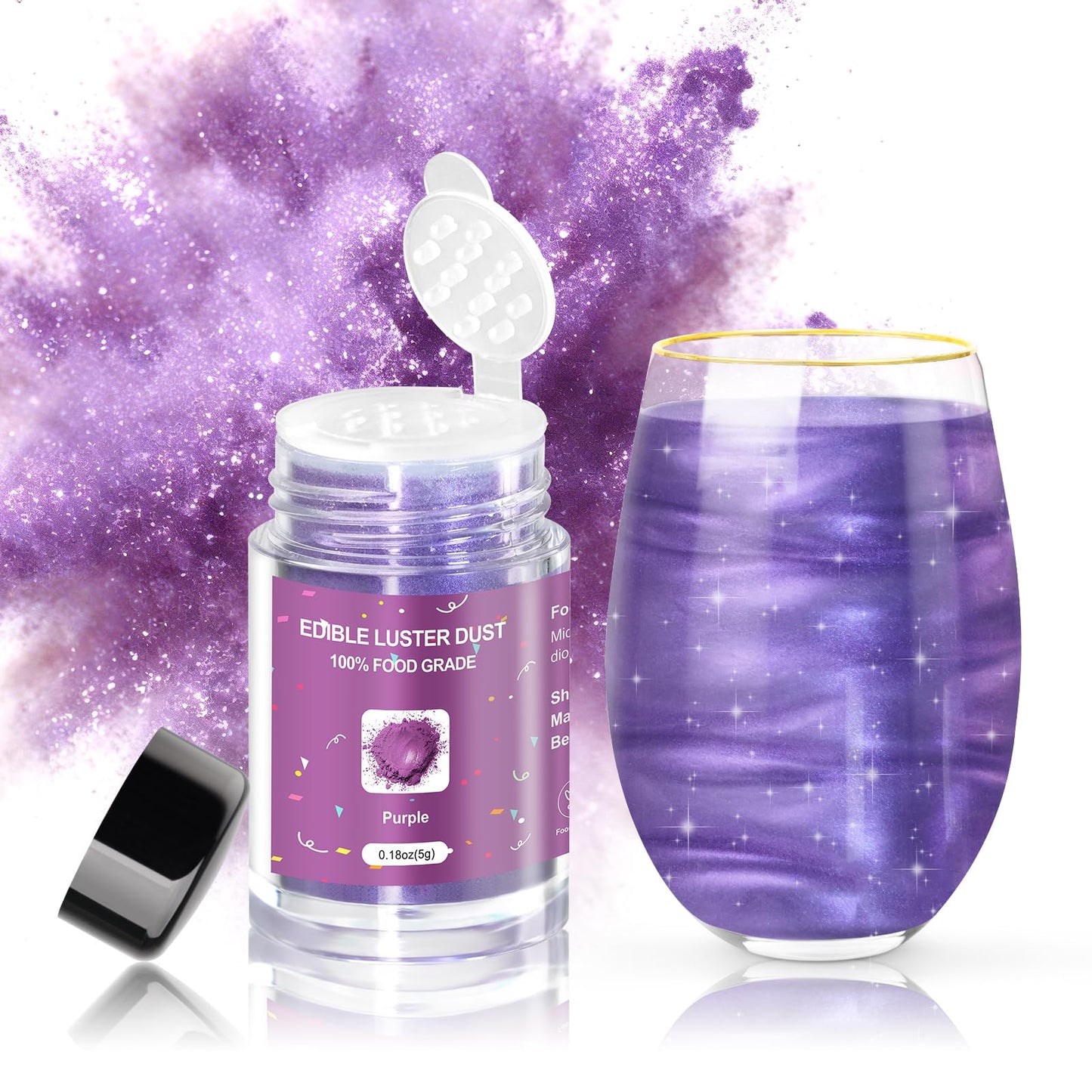 CRPTHE Purple Luster Dust Edible 5g, Edible Glitter for Drinks, Food Grade Glitter Shimmer Sprinkle Powder for Cocktails, Baking