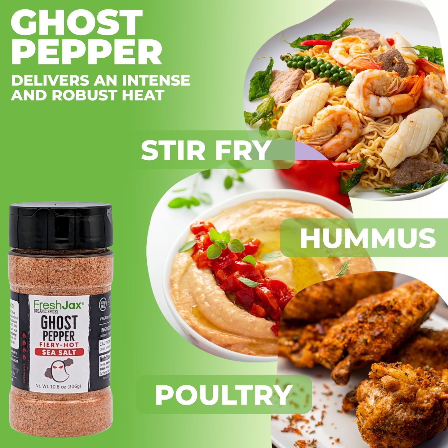 FreshJax Ghost Pepper Fiery Hot Sea Salt, 10.80 Ounce, Pack of 1