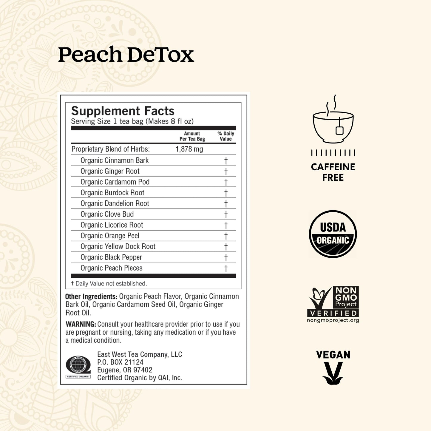 Yogi Tea Peach DeTox - Caffeine Free Herbal Tea Bags, 96 Count (6 Pack) - Ayurvedic Cleansing Formula