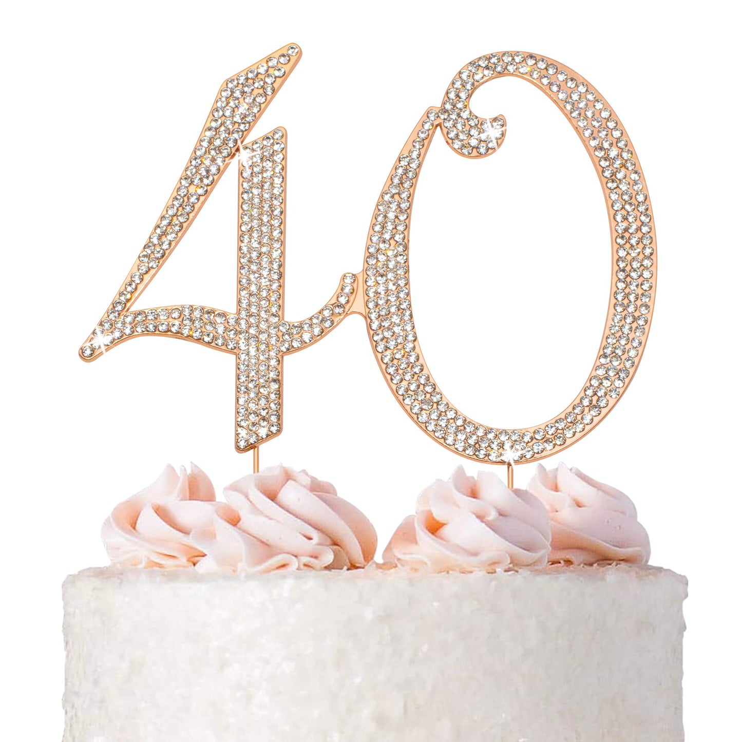 40 Cake Topper - Top-Grade Rose Gold Metal - 40Th Birthday Or Anniversary Party Sparkly Rhinestone Decoration Makes A Great Centerpiece - Now Protected In A Box