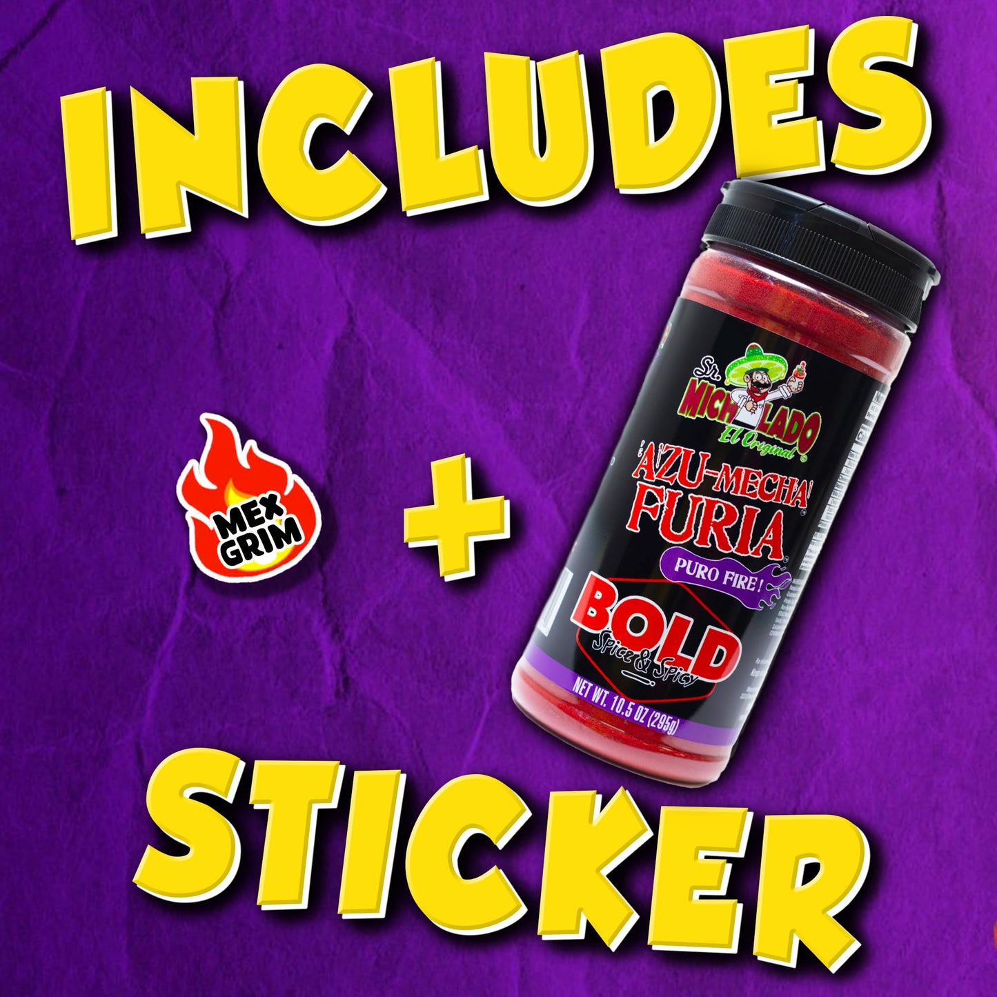 Mexgrim Bold Fuego Powder Dust  Sr.Michelado Hot Chilli Lime 285g.Perfect For Potato Chips Wing Seasoning Popcorn Corn Fruit & Chamoy Pickle Kit.Polvo De Fuego Tiktok Trend Items Set Includes Sticker